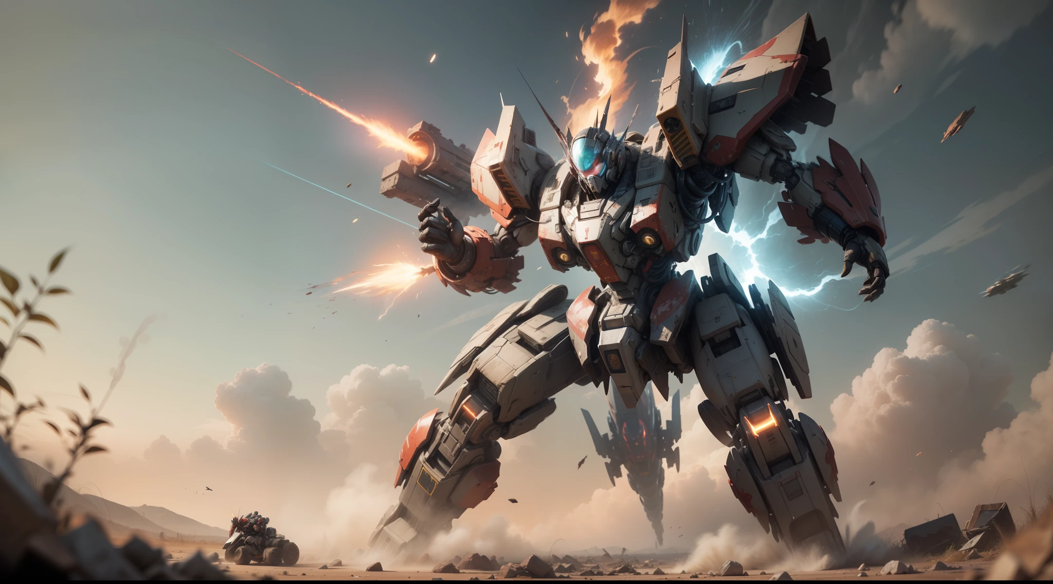 Look up at the perspective,(Digital artwork:1.3)(a sketch:1.1)Octane renders a wasteland,Swirling thick clouds,smog,Flying machines in the sky fierce battle,weed,Dilapidated houses,macadam,Sunset,in crimson red,((A girl in a combat uniform stood in front of the badly damaged and broken mech)),((The girl's long messy hair fluttered,Blood,Close-up of the)),(Stubborn),(Steadfast),(There is blood at the corner of the mouth),(Messy long hair flying),(((The mech was spattered with blood))),(Mars splashes),((Broken upper body mech,Dropped mech fragments)),(Exposed wires),((Mecha is depicted finely)),(((ultra fine))),Shoot at 8K resolution,Gasoline liquid,firelight,Missiles streaked across the sky,weeds,macadam,exploding,splash arts,((Dynamic speed lines:1.2)),Lithography in intricate details,dongh(Light particles:1.2),(game concept:1.3),(deep of field:1.3),Global illumination,well detailed,Trends on ArtStation,Epic shooting,Cinematic lighting