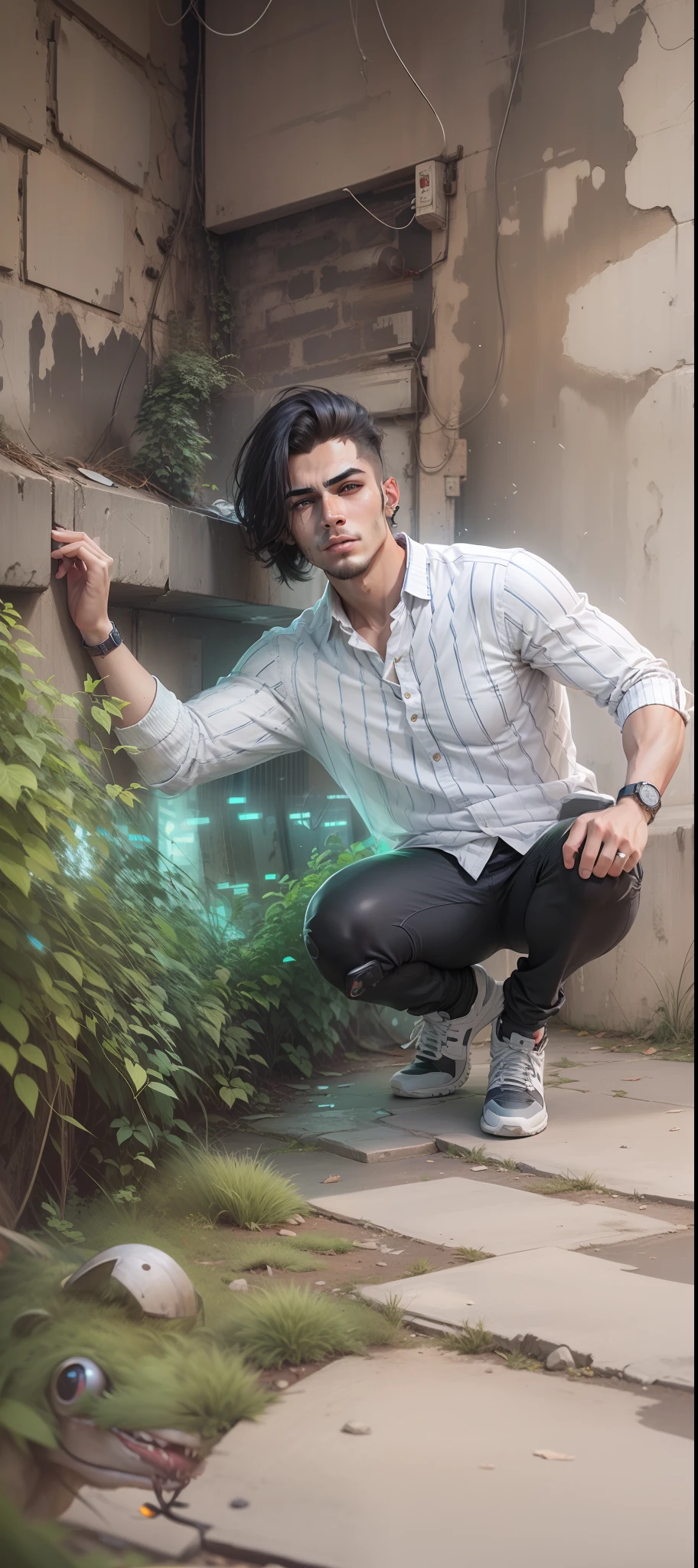 Background change cyberpunk handsome boy  ultra realistic face