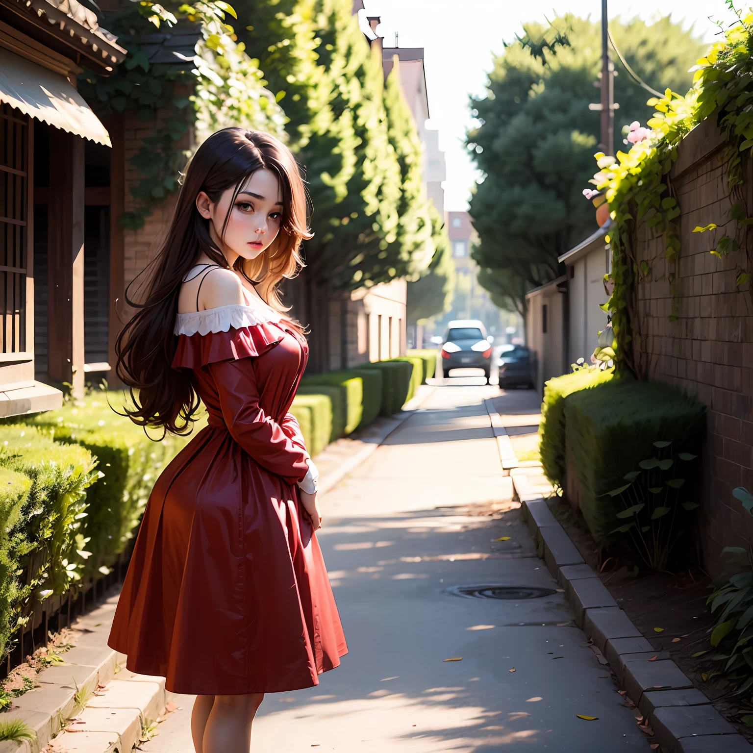 Help me generate a beautiful girl wearing a red dress --auto
