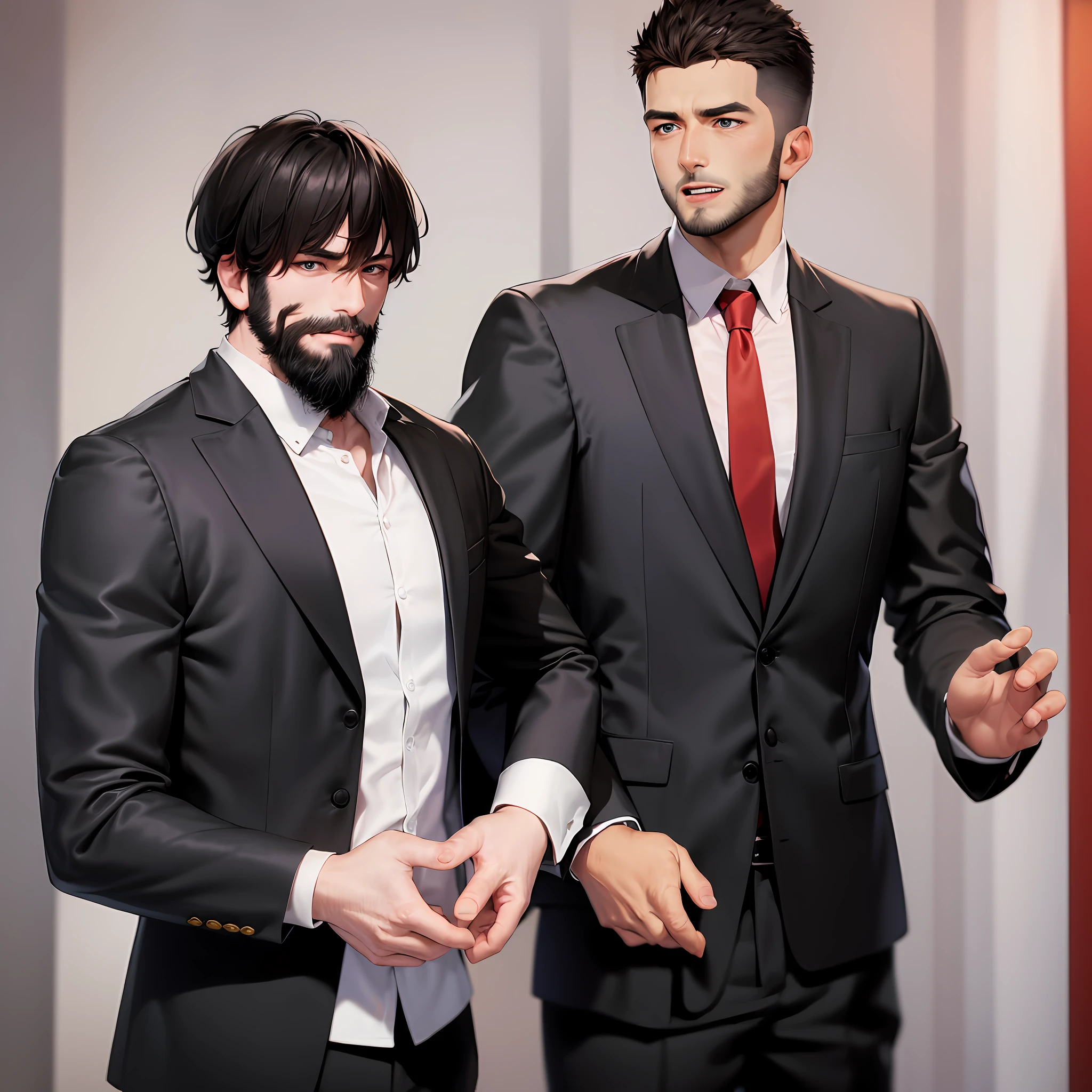 (With_beard:1.3), Red background behind him, Stopped in attention, Black_suit,Black_jacket,shirt, Red_tie,Head, blue_eyes, 1 Man, 25yo,masculino,olhando para o espectador,(irritado:1.0), NSFW,art oficial, papel de parede 8k de unidade CG extremamente detalhado, perfect illumination, colorido, Bright_Front_face_Lighting, (obra-prima: 1.0), (best_quality: 1.0), Ultra high resolution, 4K, ultradetalhado, fotografia, 8K, HDR, Highresolution, absurdos: 1.2, Kodak portra 400, film grain, fundo desfocado, bokeh:1.2, reflexo de lente, (cor vibrante:1.2)