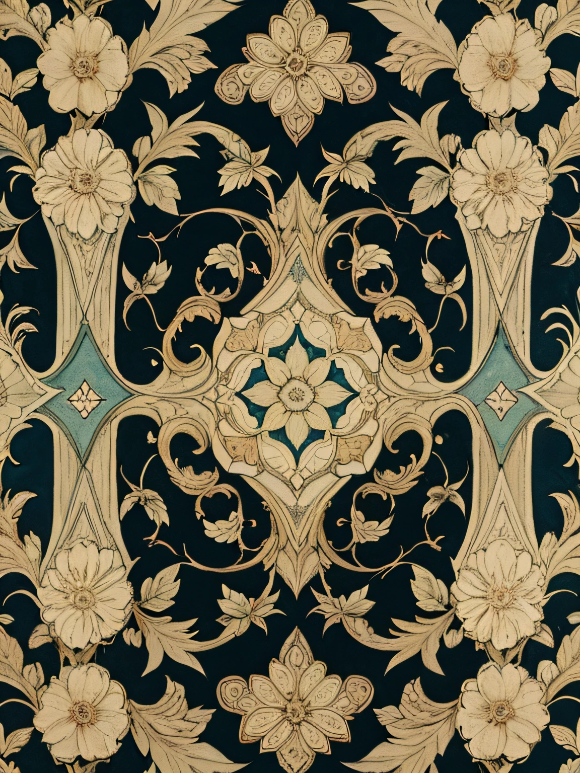 William Morris style seamless floral wallpaper repeat tile pattern. --no people, --no faces --auto