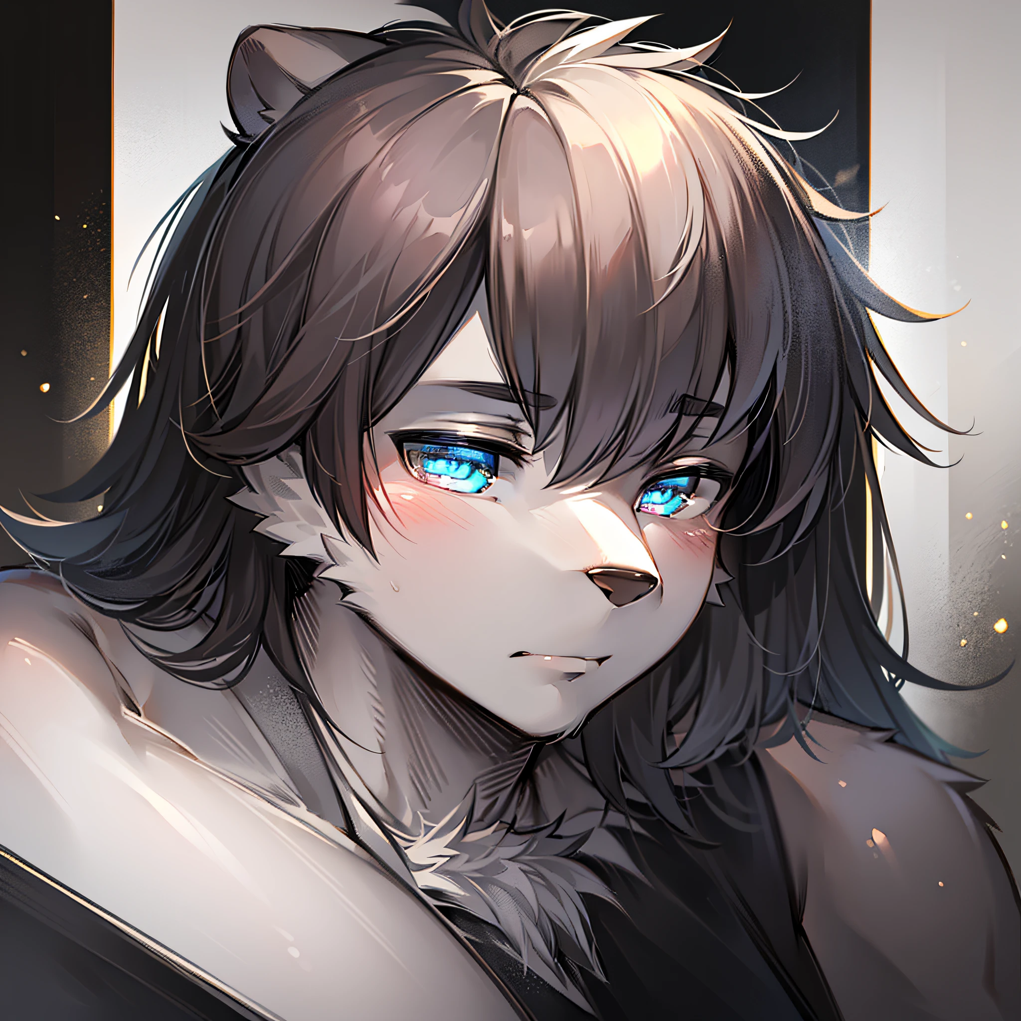((The Masterpiece、Need、ultra-delicate、high - resolution)), 独奏, Masculine, shiny glistening eyes, prefect eyes, 20years old, Black and white gold theme,Slightly chubby,Handsome,white bear
