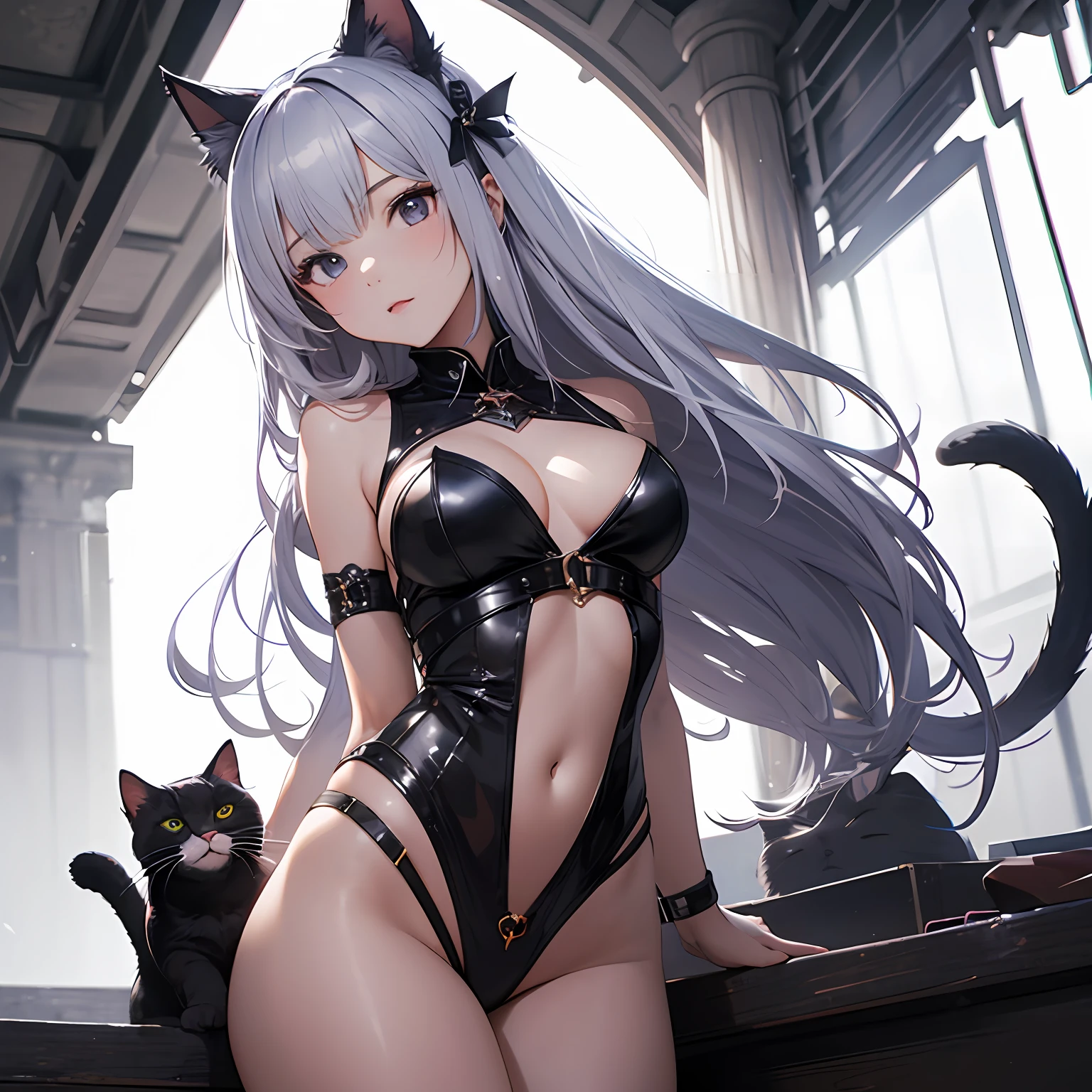 (1girl:1.3)、独奏、__body parts__、officlal art、统一 8k 壁纸、Ultra Verbose、Beauty and aesthetics、beautifull、The Masterpiece、best qulity、、calm color palette、peaceful mood、Cat-eared girl、Charisma spells、Armed with a long gun --auto