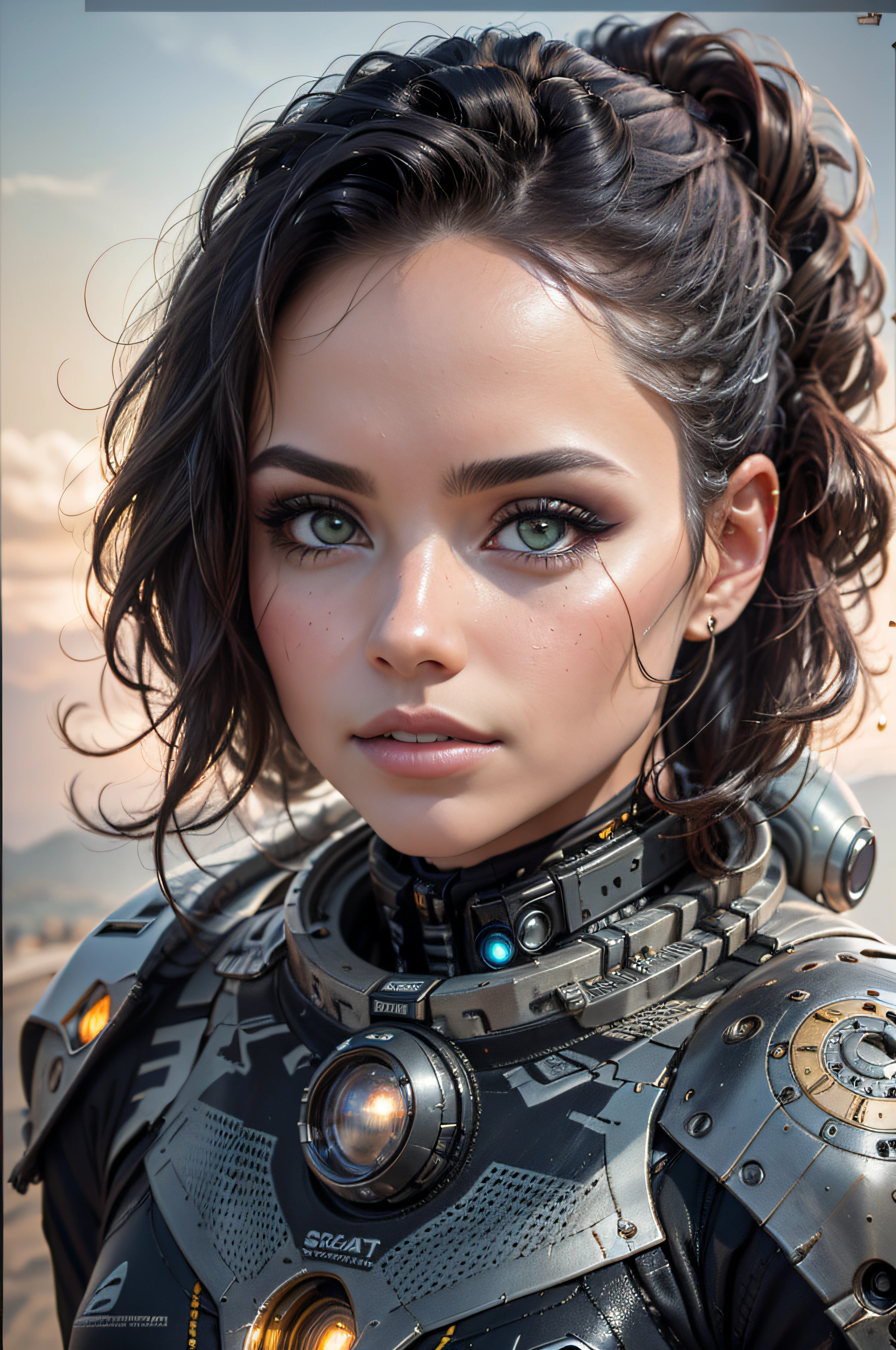 Un hermoso astronauta cyborg Marte, Mujer latina, piernas largas, sci fi, longitud total, ojos detallados, Cara hiperdetallada, complejo, simetrical face, sharp-focus, Perfecto, modelo, primer plano,  texturado, looking into the camera,sci fi, claroscuro, maquillaje profesional, realista, harsh, arenisco, Figura en el marco, Luz Perfectoa