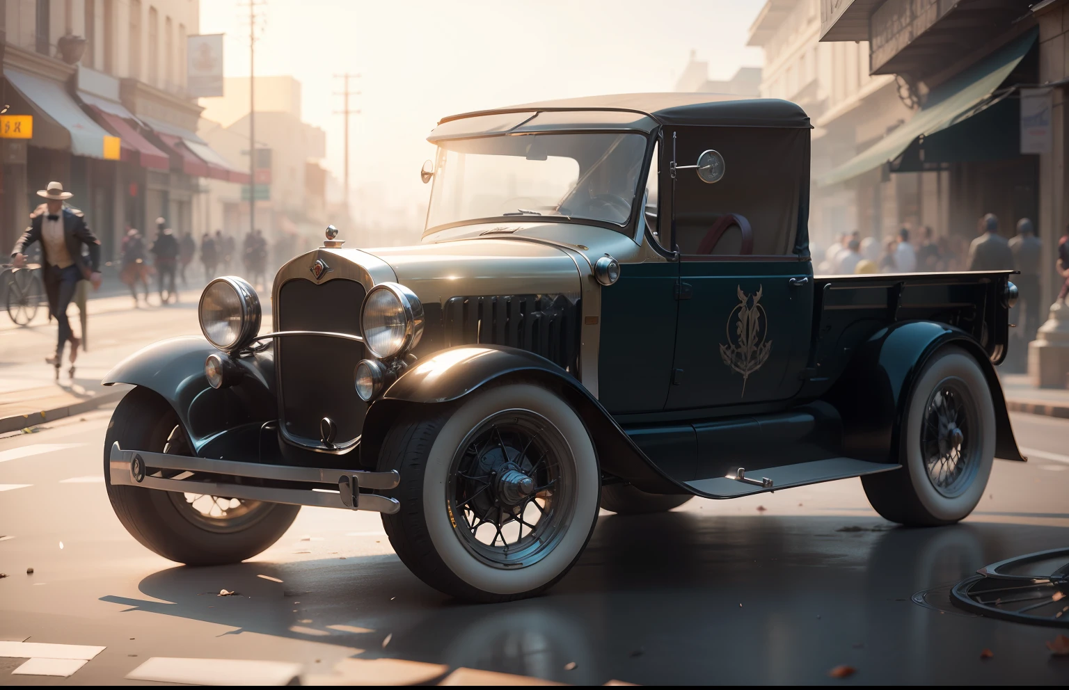 Necessidade de velocidade, Antigo temporizador 1920, correndo pela rua molhada, quase, Hiper realista, desfoque de movimento, blurry background, altamente detalhado, divine proportion, (((Enquadrado))), seamless composition, perfect illumination, Octane render, 8k, artistic photography, trending on ArtStation, sharp-focus, Studio photo, detalhes intrincados, altamente detalhado, Directed by: Greg Rutkowski --auto