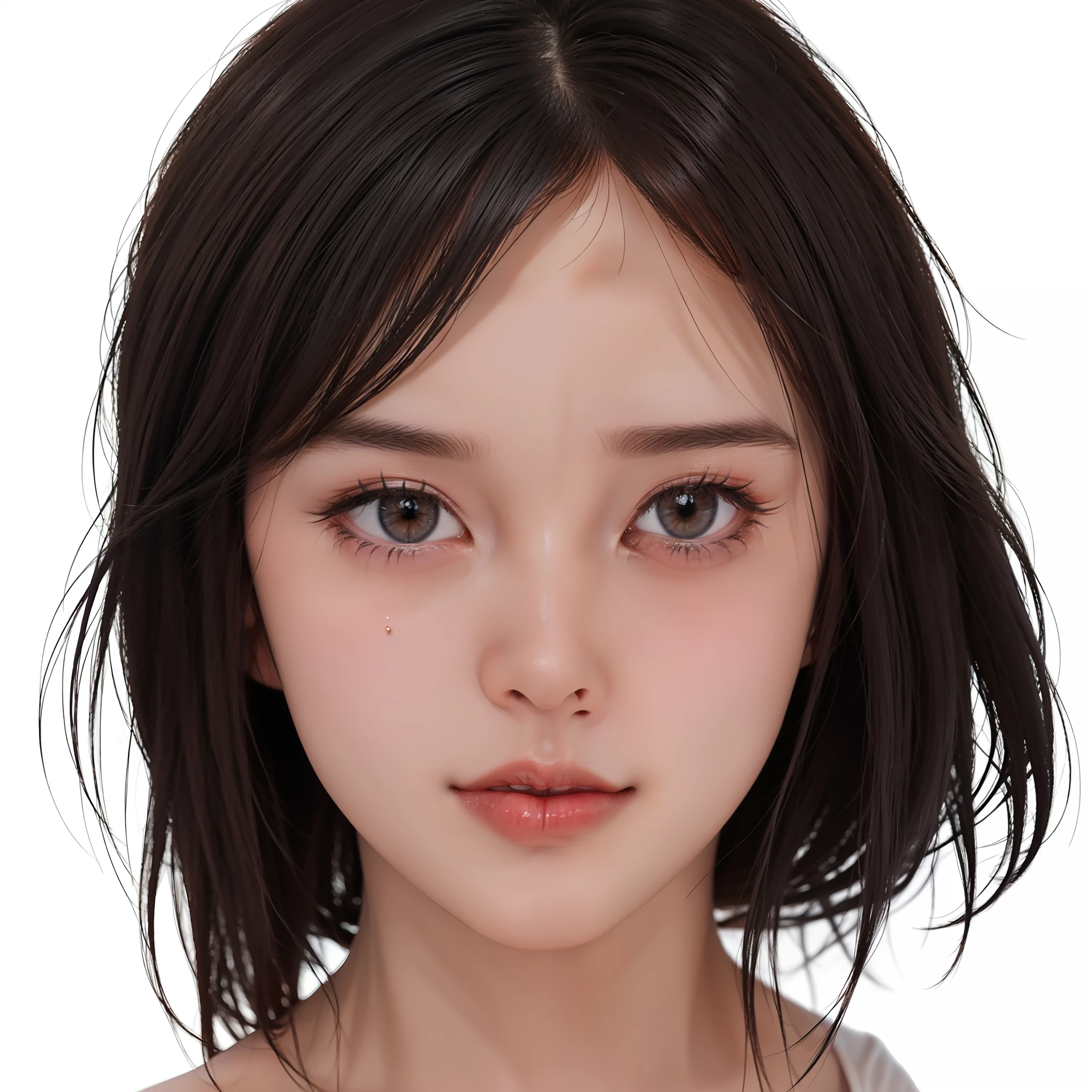 a close up of a woman with a short hair and a red lipstick, south east asian with round face, Anime Realism Style, 3 d anime realistic, kawaii realistic portrait, artwork in the style of guweiz, realistic anime 3 d style, beautiful realistic face, realistic young anime girl, 8K highly detailed face, yanjun cheng, Small round face