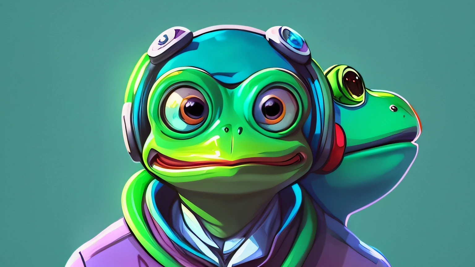cartoon frog with a bird on his shoulder, cyberpunk frog, sci-fi lizard alien, portrait of pepe the frog, friendly guy and small creature, lizard person, nostalgia guy and small creature, 2 d illustration, 2D illustration, reptilian space alien, psychedelic frog, low detailed. Digital painting, alien frog, ancient neon monster portrait, 2d digital illustration