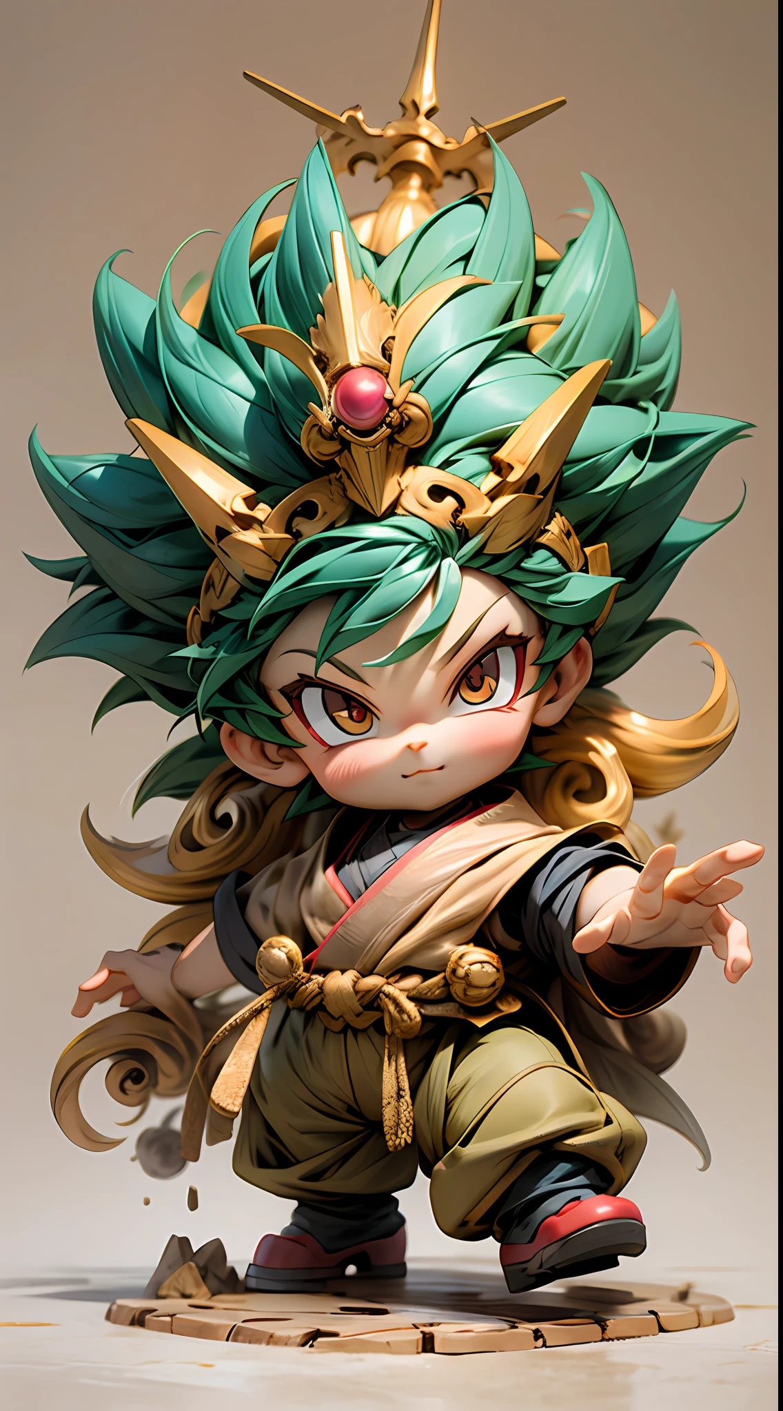 chibi,full body,1. Three-year-old boy Mecha,Monkey King's head,SuperSaiyan,Spiked hairstyle