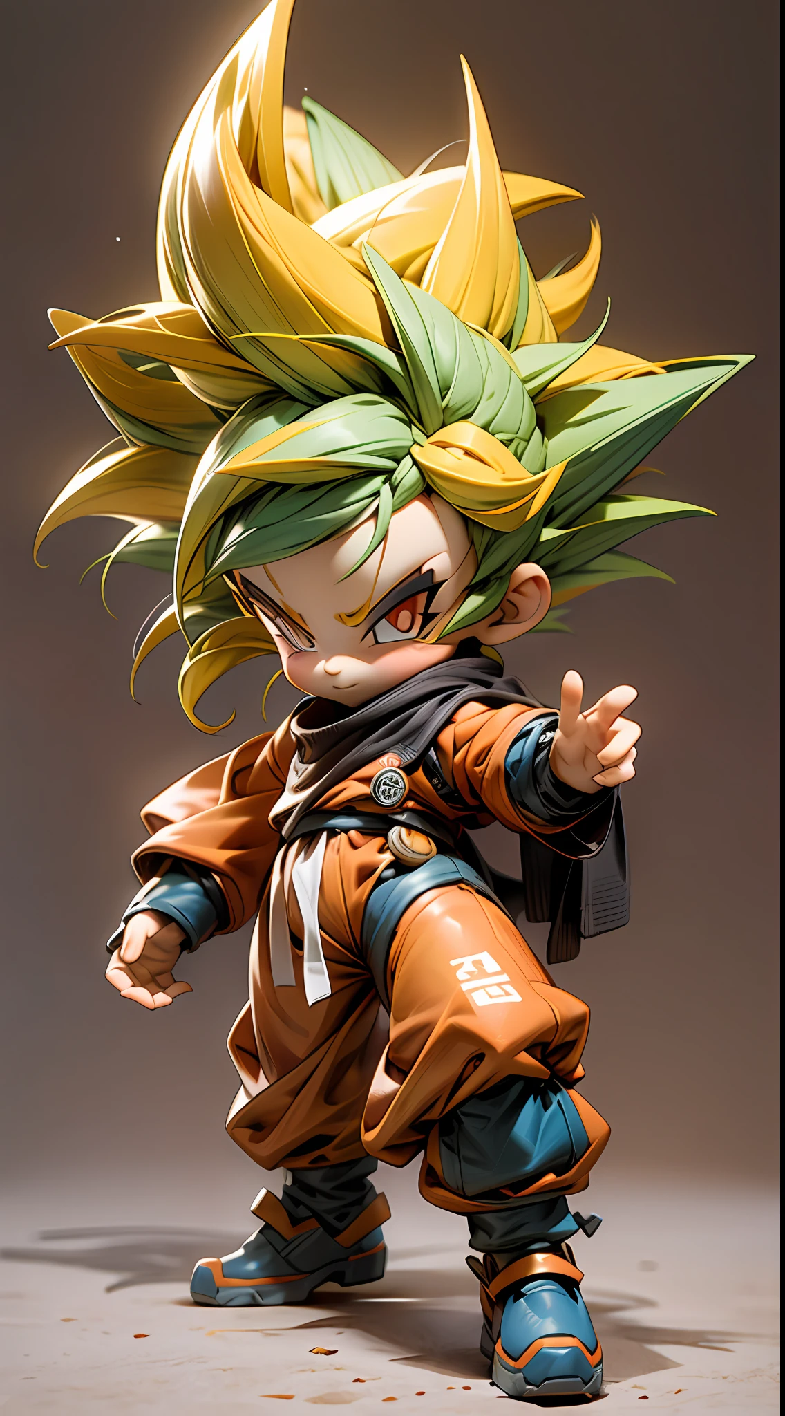 chibi，full body，A -year-boy m，son goku，mecha body，SuperSaiyan，Spiked hairstyle