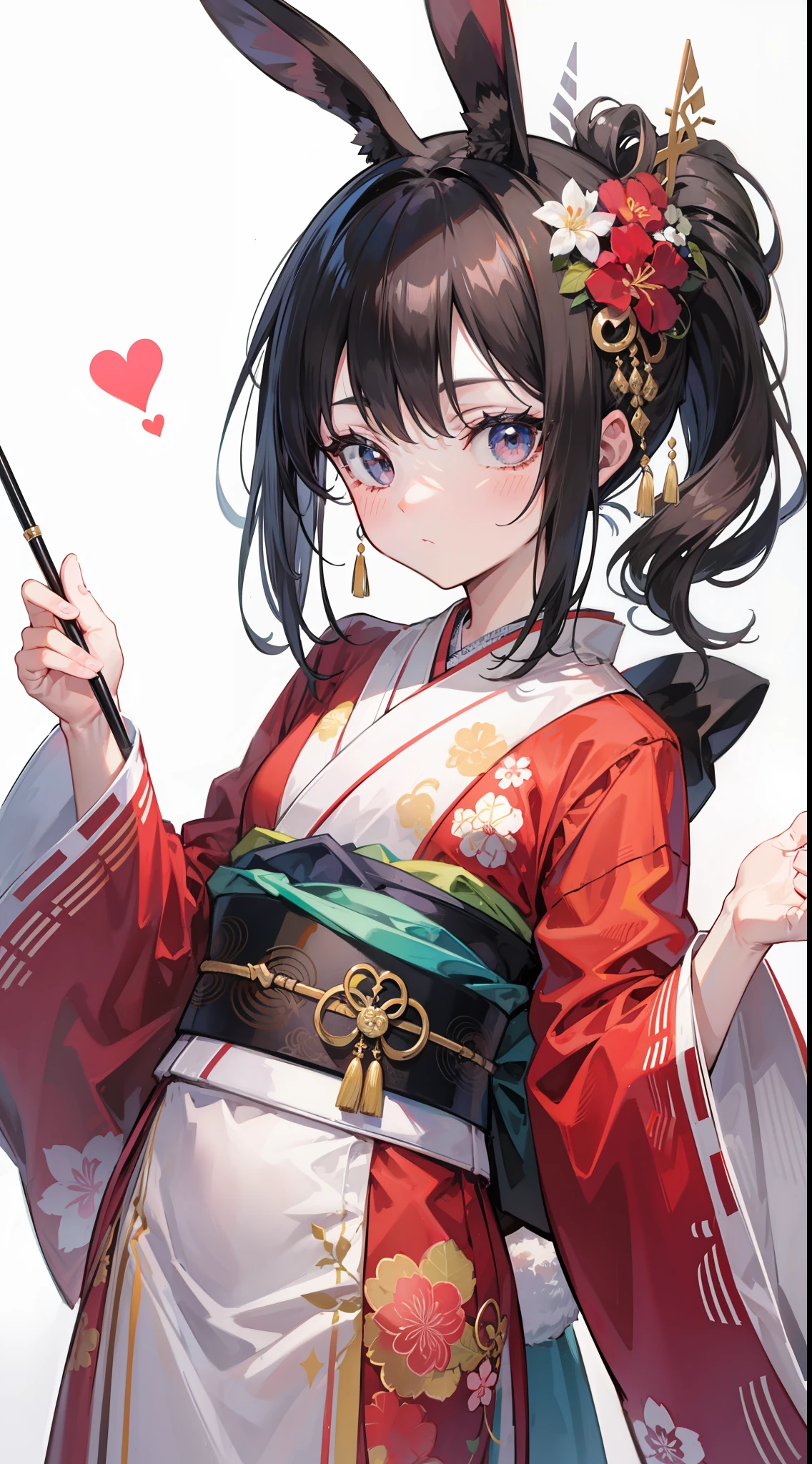 rabbit ear male pubic hair Black Hair in a kimono Waving a wand