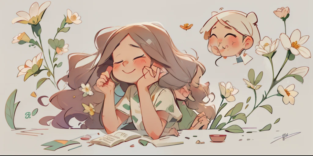 A long-haired girl，Hair flutters to the sides，There are many cherry blossoms in the hair，The girl closed her eyes，Hold your cheeks with your hands，affectionate，intoxicated，perfect works，fresh flowers，closeup of face