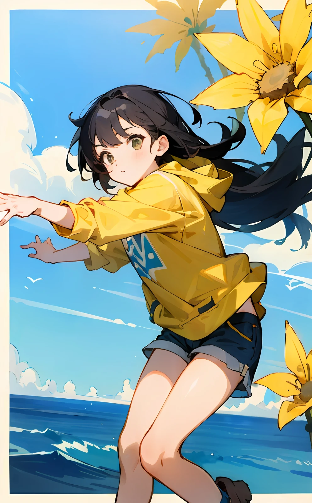 Draw a picture of a sunny girl in shorts