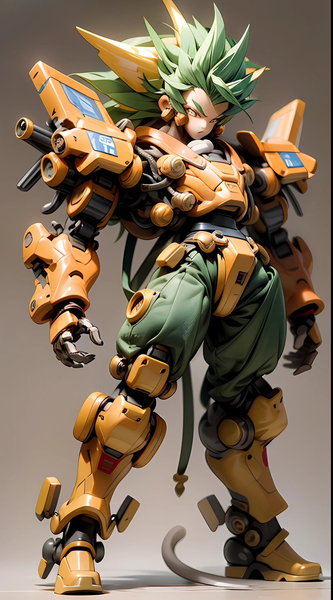 Chibi T-Shi,Full body,A three-year-old boy mech,Super short body,Little dwarf,Has the head of the Monkey King,Naked,Mecha body,mecha limbs,Mecha arms,Mecha legs,SuperSaiyan,Spiked hairstyle