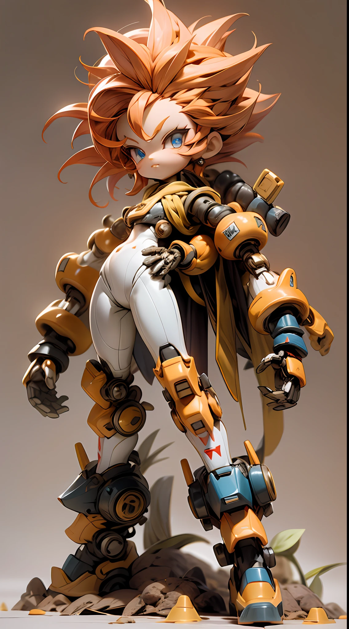 chibi,full body,A -year-boy m,Mini mech,Super short body,Little dwarfhe head of the Monkey King,Naked,Mecha body,mecha limbs,Mecha arms,Mecha legs,SuperSaiyan,Spiked hairstyle