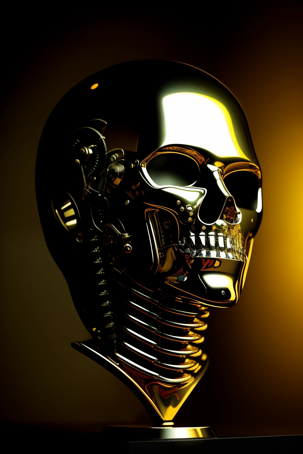 Obra-prima, melhor qualidade, 8K, Ultra-realistic aesthetic artistic photo of handsome man, (man's head, rosto de homem normal: 1.5), biomechanical body chrome gold ultra-realistic, (meio corpo: 1.2), light reflection, reflective lighting, sharp-focus (por H.R. Giger: 1.3)