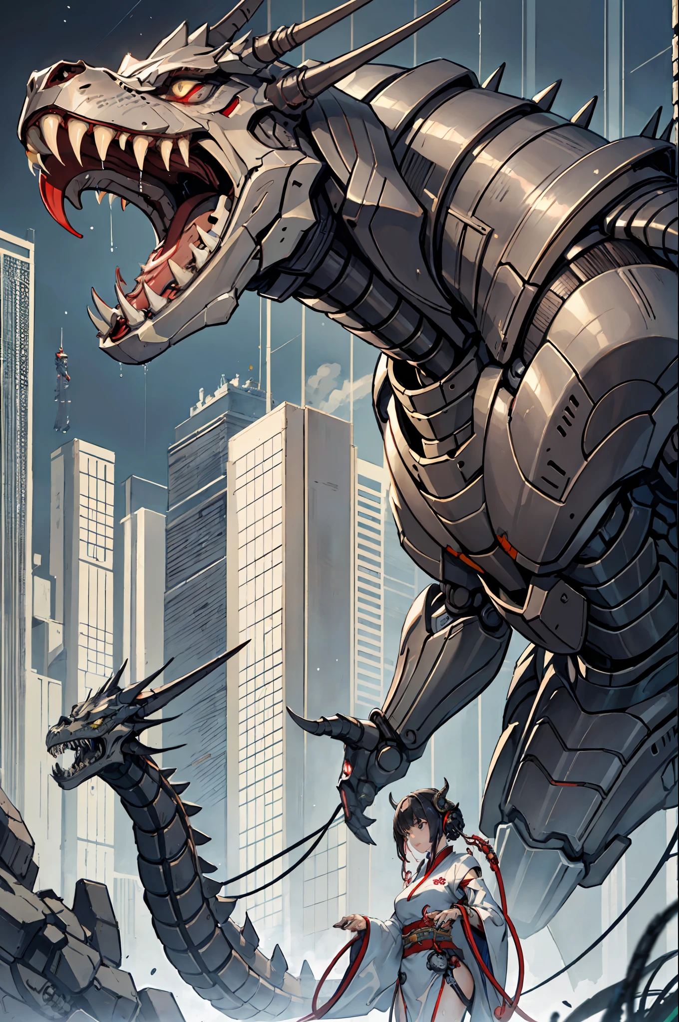 （best qulity）， Oriental detailed background， Girl with man， Science-Fiction， Robotic arm， Guro， alien， ogre，Xenomorph，Mechanically，mechamusume，girlfriend，tentacles in，entangle，Wet，Mechanical Dragon，China Dragon，Mechanical dinosaurs，t-rex