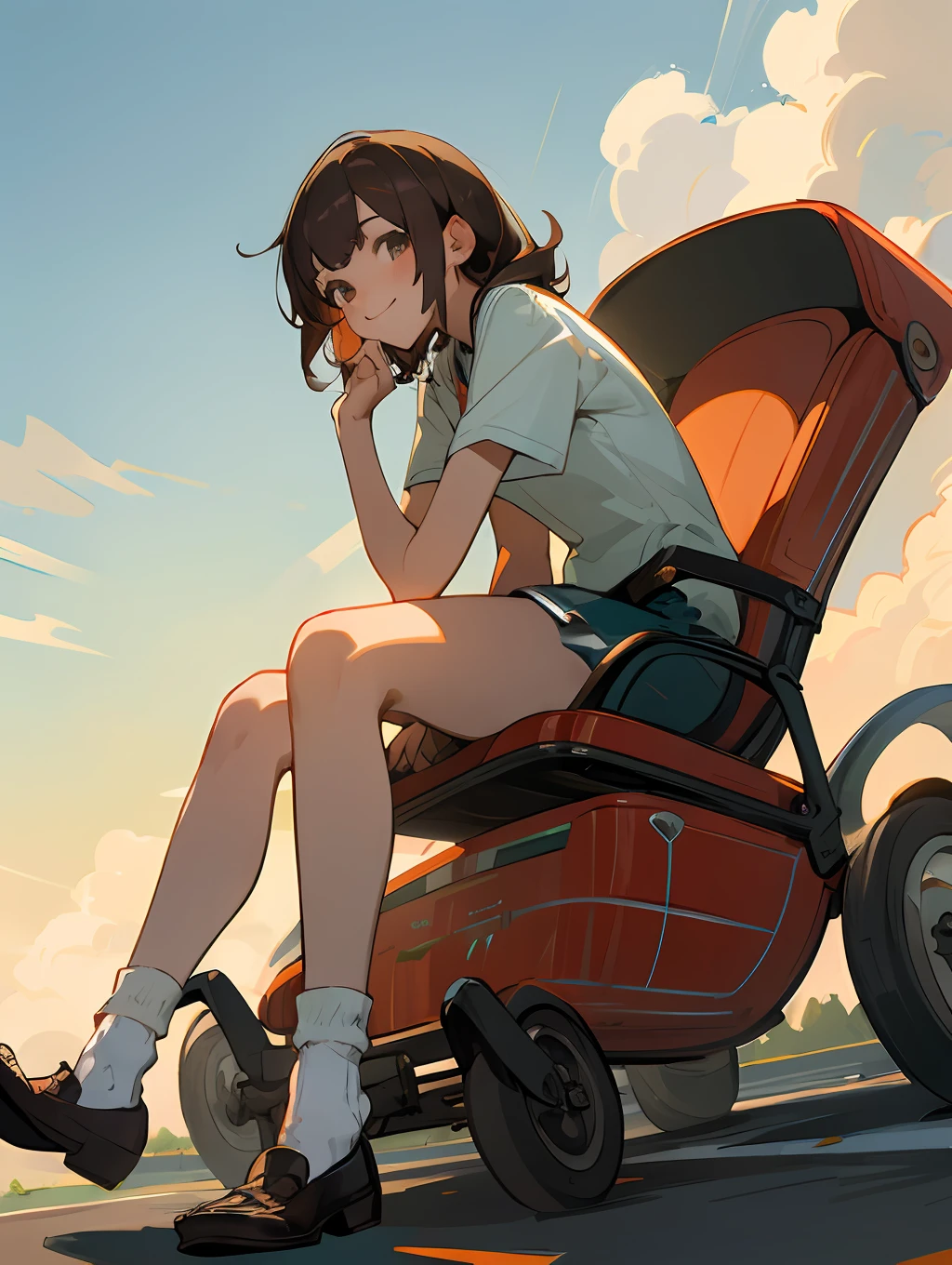 master piece,hyper quality, hyper detailed,Perfect drawing,独奏, beautifulgirl、bbw、Leg thickness、Brown hair、showy、High school student、Student uniform、miniskirts:(0.8)、Turn around、Powpose、(Panties in full view)、tannedskin:(1.5)、pretty smile、Sunburn marks:(1.5)、(((Buggy socks)))、loafers、street、Beautiful background、Bust-up、portrate、Detailed drawing、Accurate drawing。