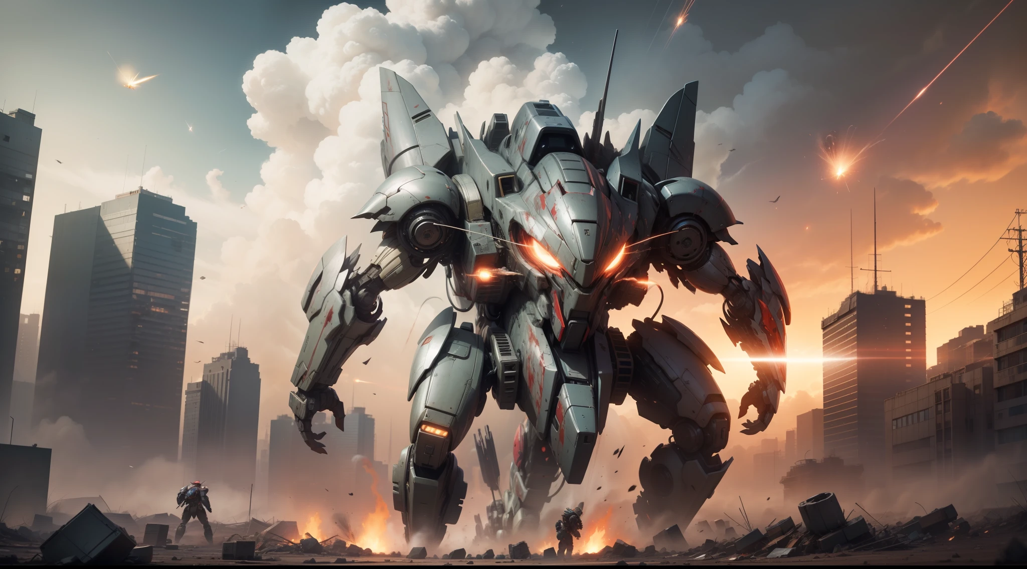 Look up at the perspective,(Digital artwork:1.3)(a sketch:1.1)Octane renders a wasteland,Swirling thick clouds,smog,Flying machines in the sky fierce battle,weed,Dilapidated houses,macadam,Sunset,in crimson red,((A girl in a combat suit stood in front of the huge, The mecha's head was broken and severely damaged)),((The girl's long messy hair fluttered,Blood,Close up of a)),(Stubborn),(Steadfast),(There is blood at the corner of the mouth),(Messy long hair flying),(((The huge mech head was splattered with blood))),(Mars splashes),((Broken upper body mech,Dropped mech fragments)),(Exposed wires),((Mecha is depicted finely)),(((ultra fine))),Shoot at 8K resolution,Gasoline liquid,firelight,Missiles streaked across the sky,weeds,macadam,exploding,splash arts,((Dynamic speed lines:1.2)),Lithography in intricate details,dongh(Light particles:1.2),(game concept:1.3),(deep of field:1.3),Global illumination,well detailed,Trends on ArtStation,Epic shooting,Cinematic lighting