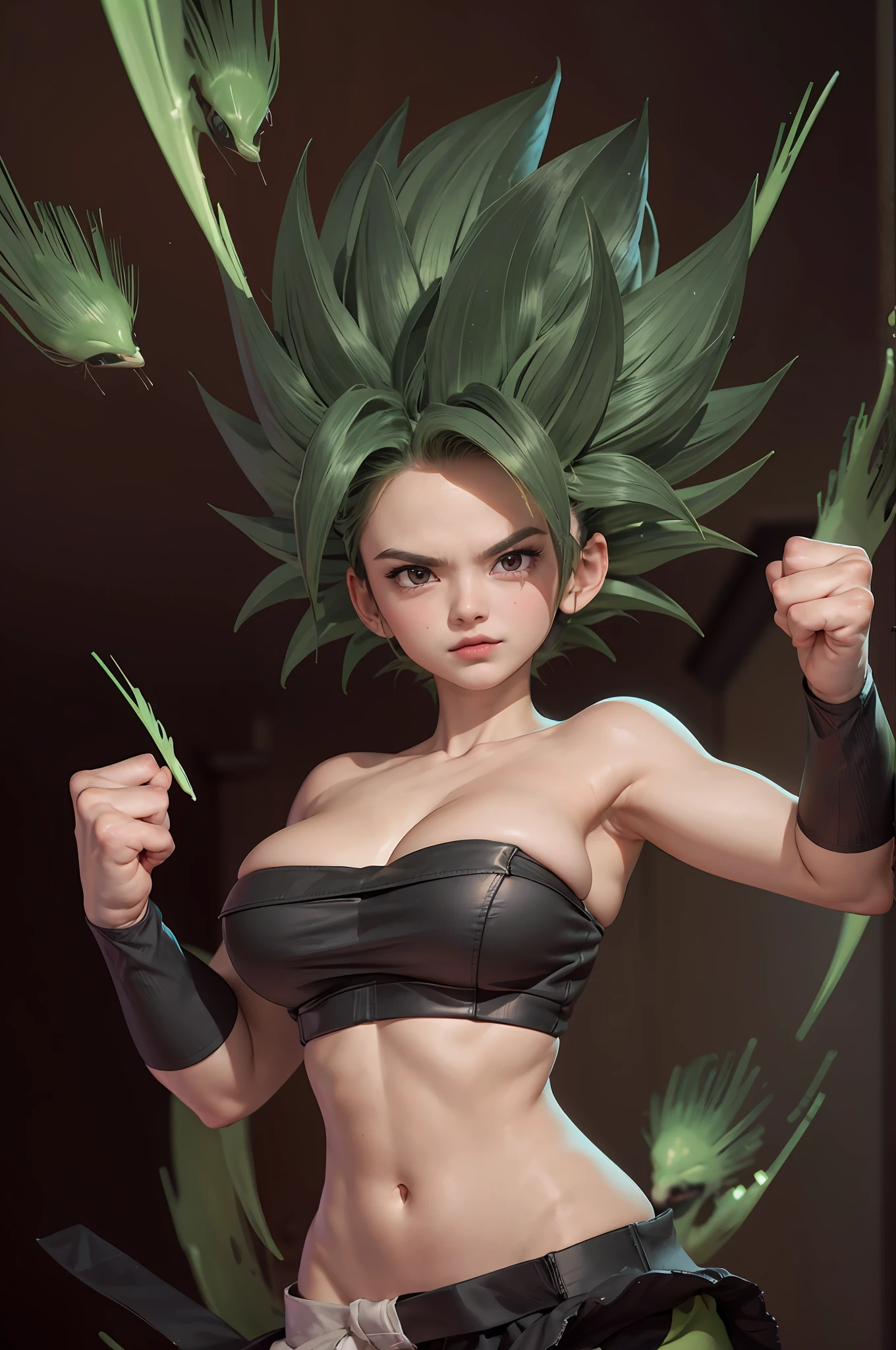 Female, feminine, androgynous, large breasts, transgender Broly from Dragon Ball Super, 1boy, closed mouth, female focus, muscular, muscular male, standing alone on Namek, sash, serious, solo, spiked hair, ultra instinct, ((masterpiece)), erotic, sexy female Waifu, photorealistic anime realism trending on civitai perfect composition perfect render innovative design dynamic angle perfect pose perfect body perfect face perfect hands perfect fingers perfect, signature Broly outfit, Dragon Ball style environment, realistic background, detailed background detailed outfit perfect nails, highest resolution, 12inchpenis, penisbulge