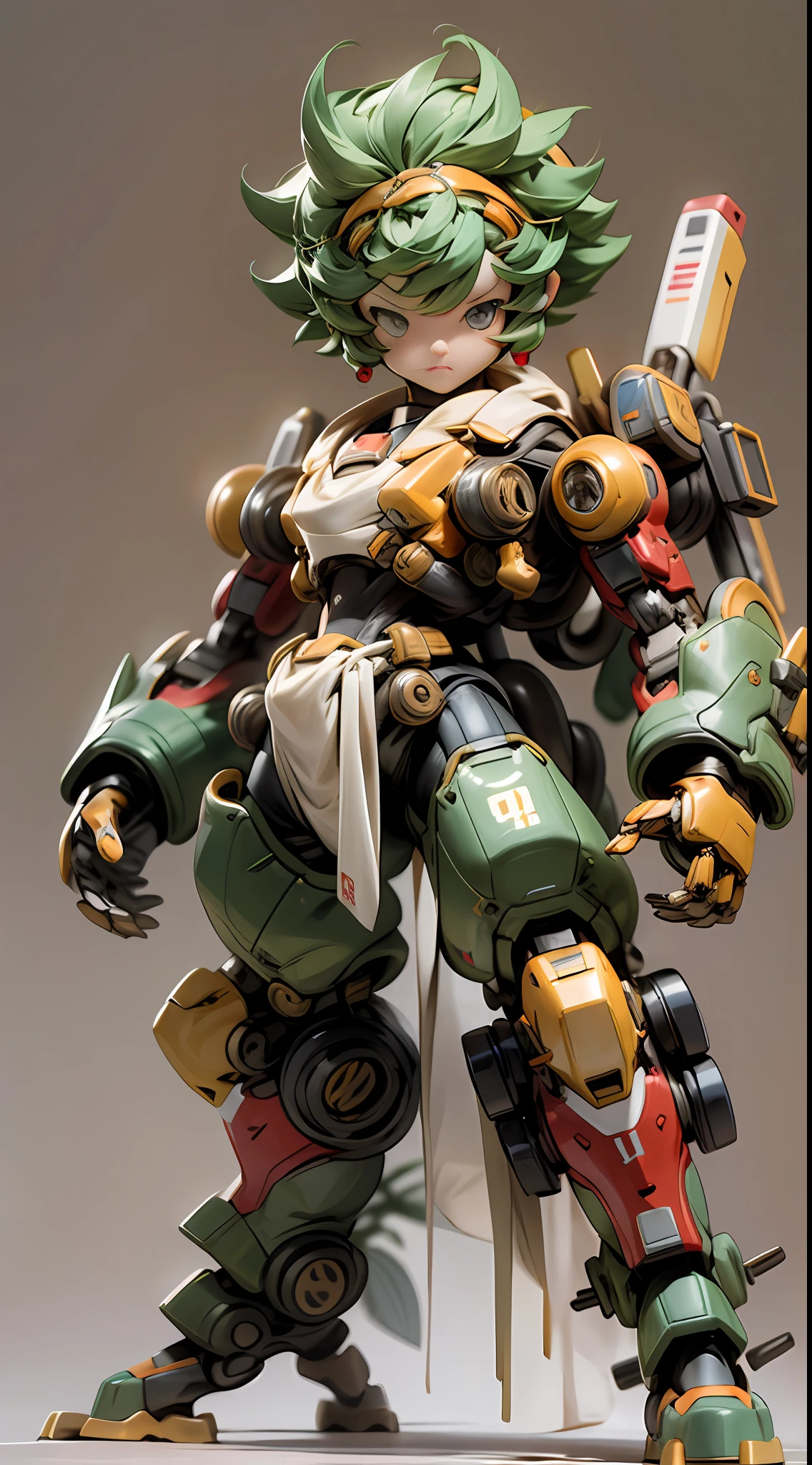 chibi，full body，A three-year-old boy mech，Super short body，Little dwarf，Has the head of the Monkey King，Mecha body，mecha limbs，Mecha arms，Mecha legs，Spiked hairstyle