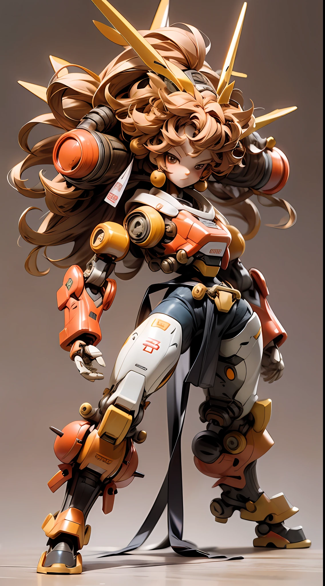 chibi,full body,A three-year-old boy mech,Super short body,Little dwarf,Has the head of the Monkey King,Mecha body,mecha limbs,Mecha arms,Mecha legs,Spiked hairstyle