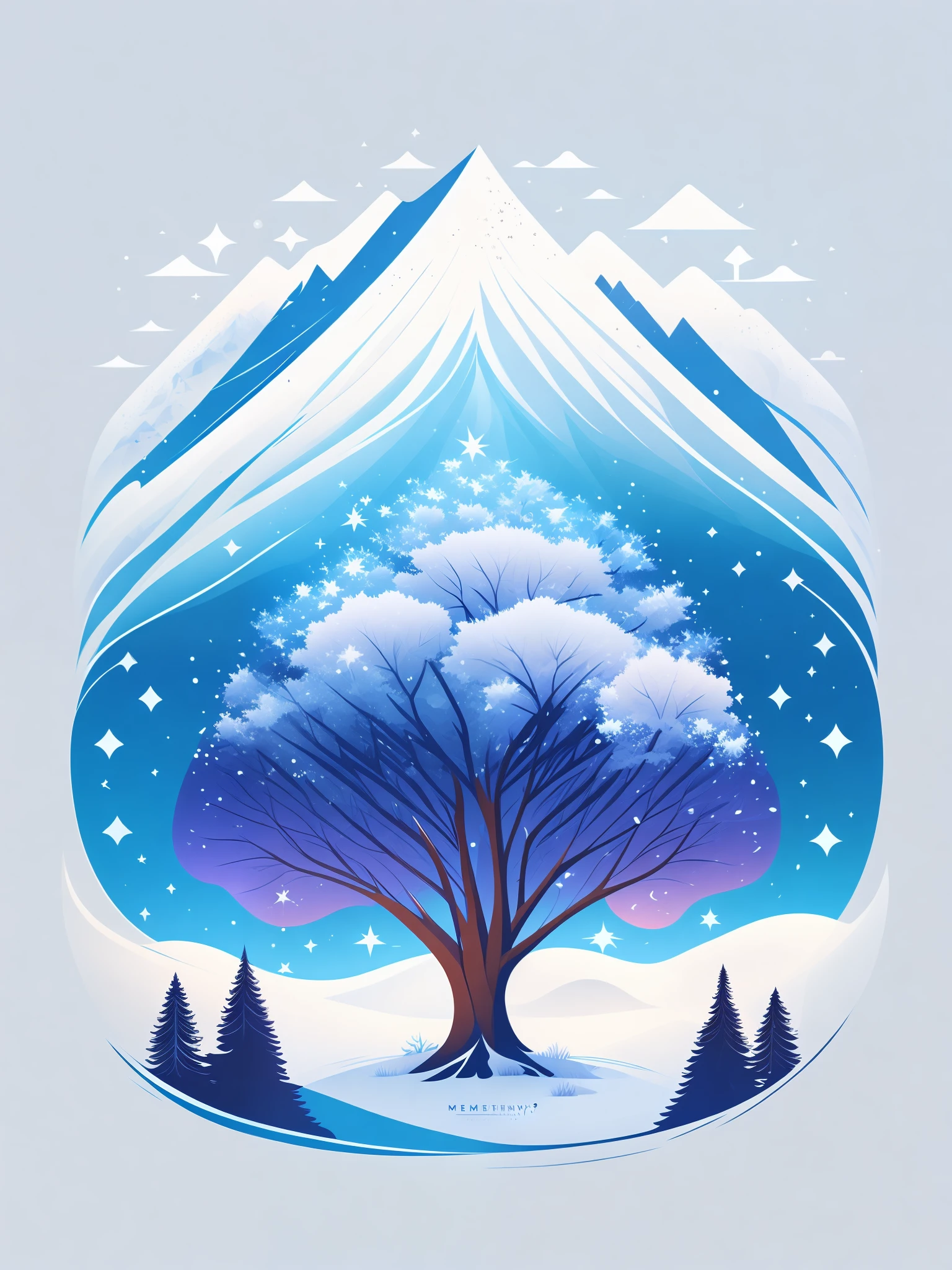 a spruice tree in a winter landscape, tshirt design, rzminjourney, vector-art