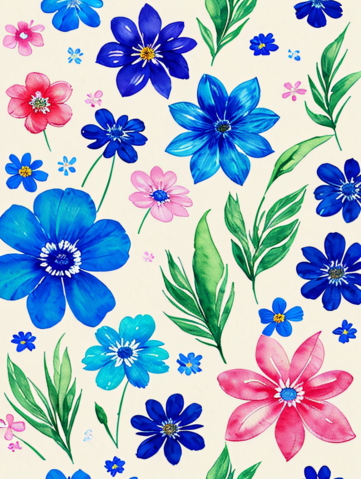 vintage, antique botanical, blue flowers, illustration --auto