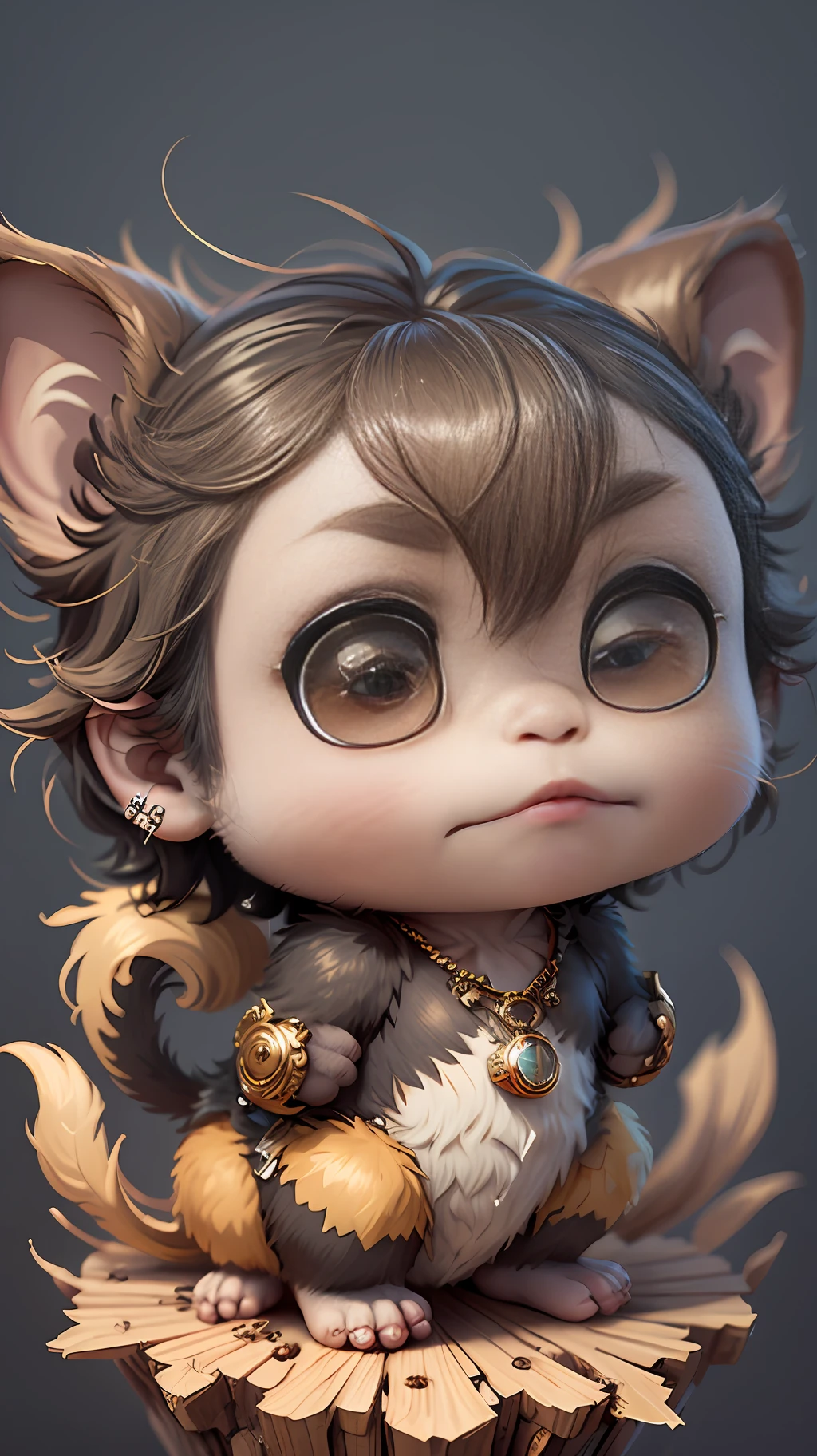 Cute hyper-realistic little monkey，Eyes of different colors，Wearing a necklace，Chibi T-Shi，Lovely and fluffy，Logo design，cartoony，Cinematic Light Effects，mesmerizing，3D vector art，Cute quirky，Fantasy art，Background bokeh，Hand drawing，digitally painting，softly lit，Isometric style，4K resolution，realistic render，Highly detailed and clean，Vector Image，Photorealistic masterpiece，professional photography，simple space background，flat white background，isometric，vibrant vector