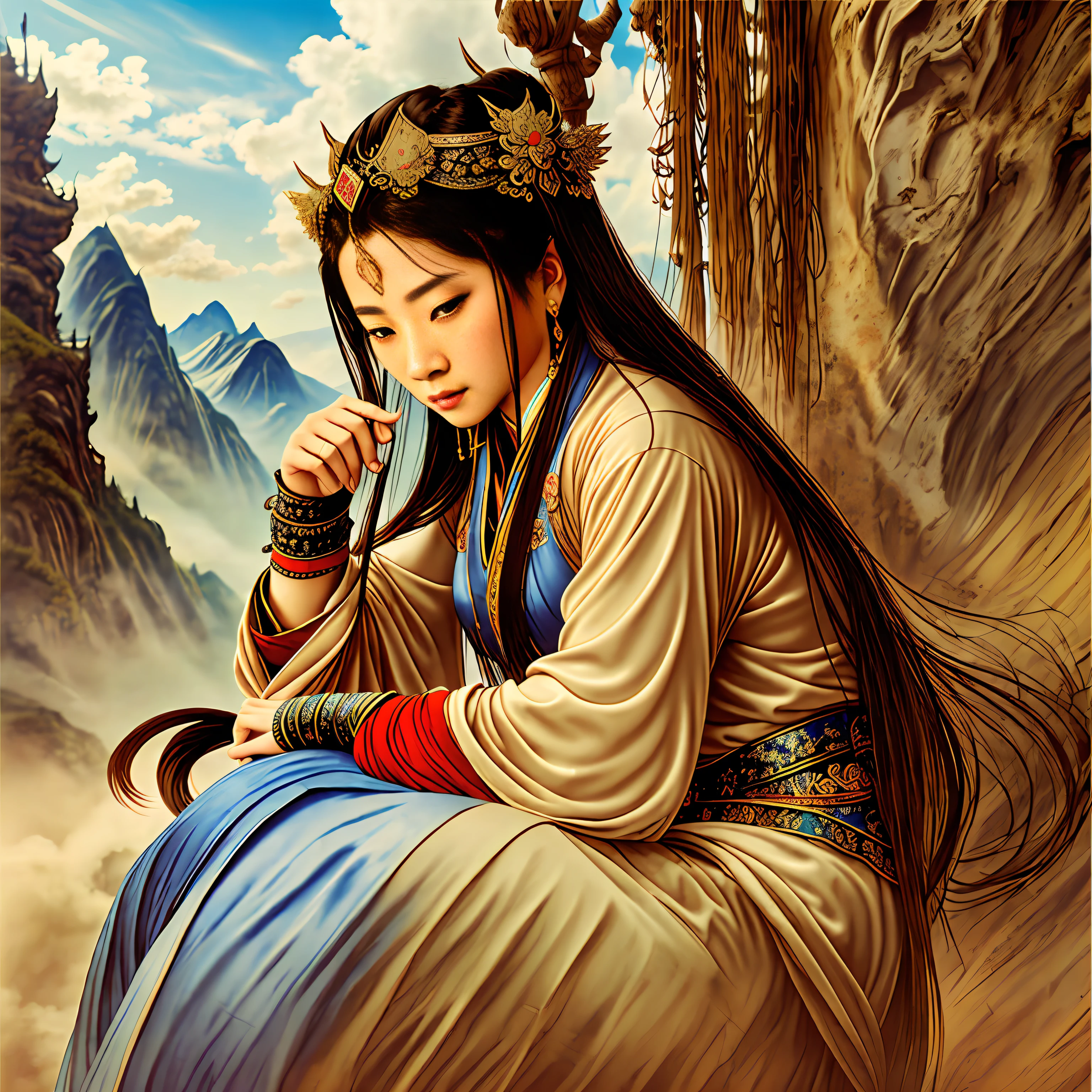 Zhang Daoling Heavenly Master,Wearing a Taoist robe,Carry your hands behind your back,The background is grand,High Picture Quality,Digital picture quality, --auto
