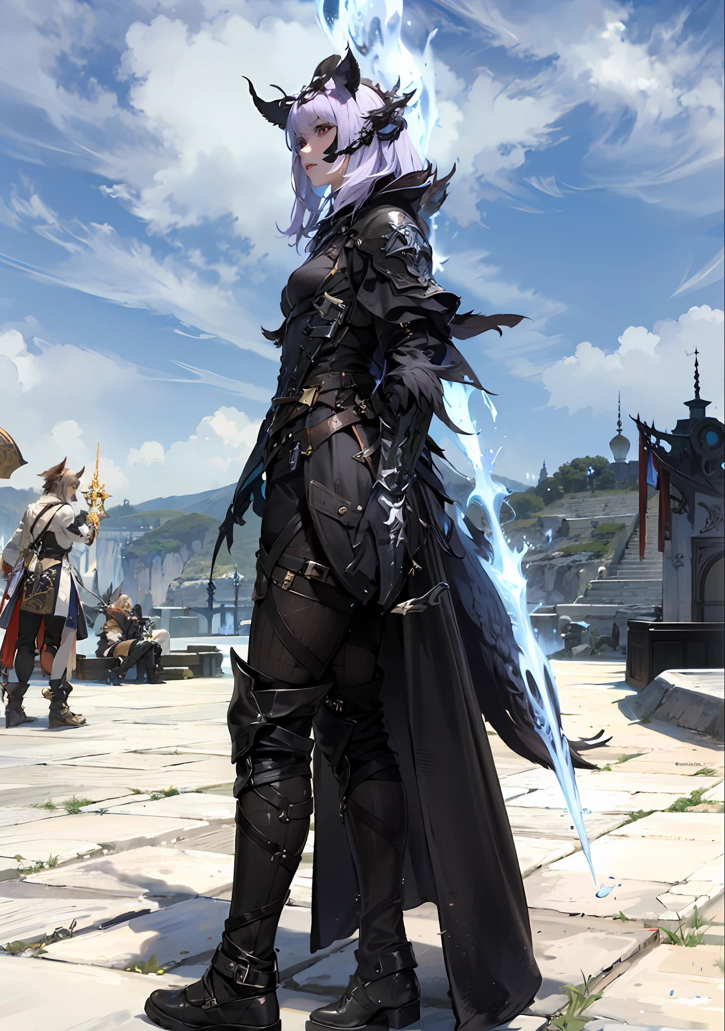 a close up of a screenshot of a female character in a video game, AU Ra race, Gridania,  final fantasy 1 4 screenshot, final fantasy 14 sharp, final fantasy 14 style, tranding on pxiv, final fantasy 1 4, ffxiv heavensward, ffxiv, final fantasy xiv, an epic majestical degen trader, a massive celestial giant god, trending on pxiv