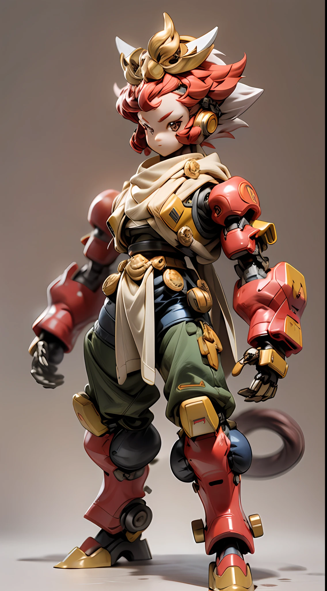 chibi，full body，A -year-boy m，Super short body，Little dwarfhe head of the Monkey King，Mecha body，mecha limbs，Mecha arms，Mecha legs，Spiked hairstyle
