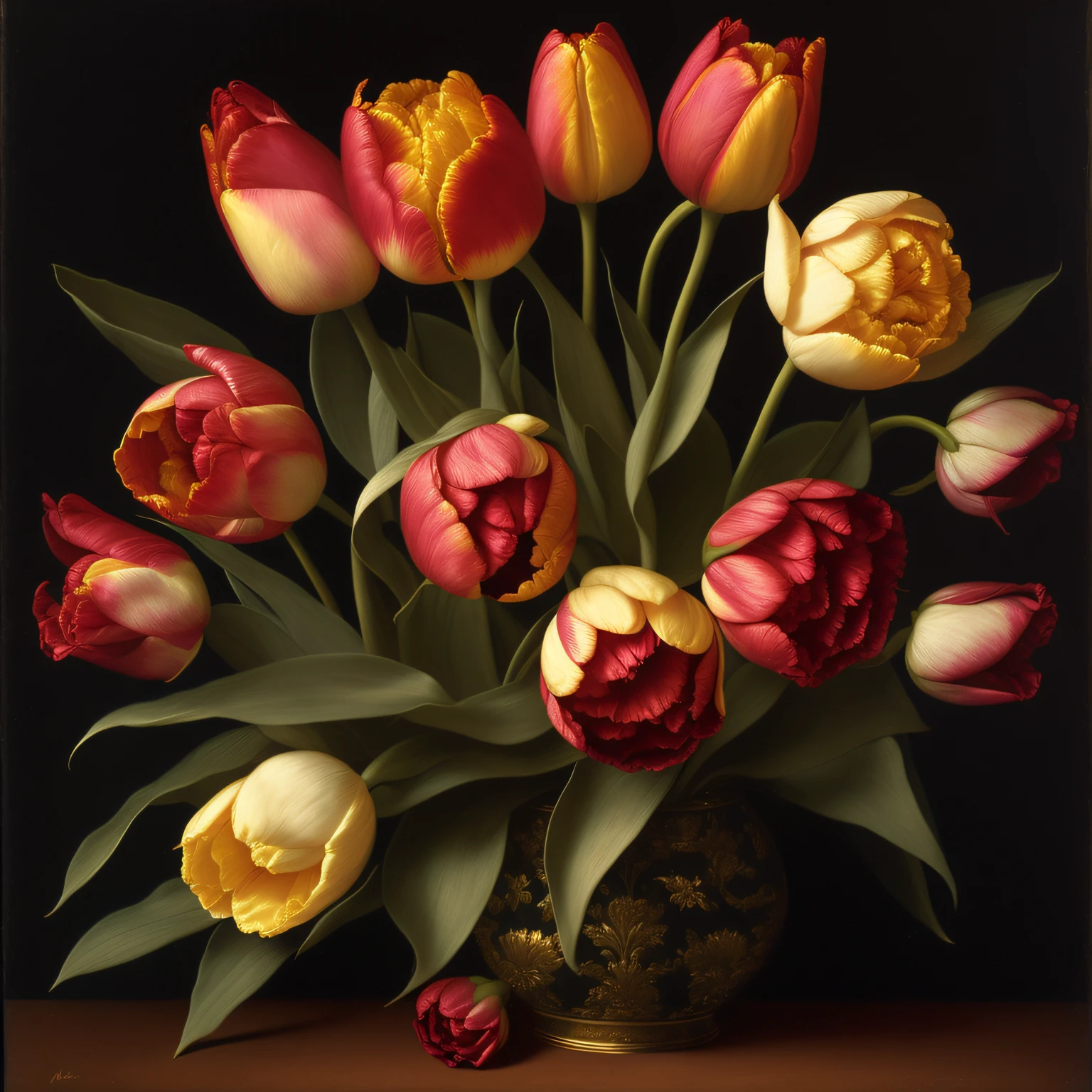 (best quality:1.2), (detailed:1.2), (masterpiece:1.2), vintage botanical illustrations of tulips (1770 1775) in high resolution by John Edwards --auto