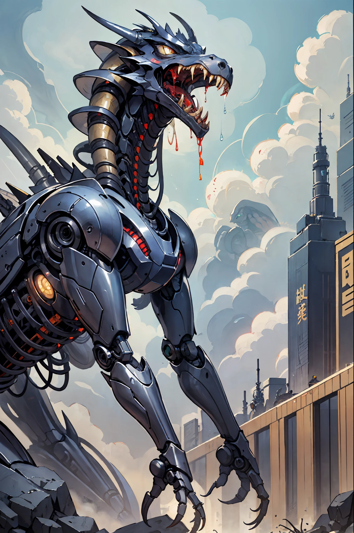 (best qulity), Oriental detailed background, Girl with man, Science-Fiction, Robotic arm, Guro, alien, ogre,Xenomorph,Mechanically,mechamusume,girlfriend,tentacles in,entangle,Wet,Mechanical dragon,China Dragon,Mechanical dinosaurs,t-rex