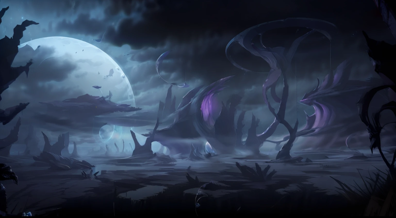 solo, super fine photo, picture Unreal Engine 5 8K UHD, fantasy world, floating undead castle on the ground hole, dark magic, half dark sky with purple thunder, best quality, masterpiece, official art, unified 8k wallpaper, super detailed