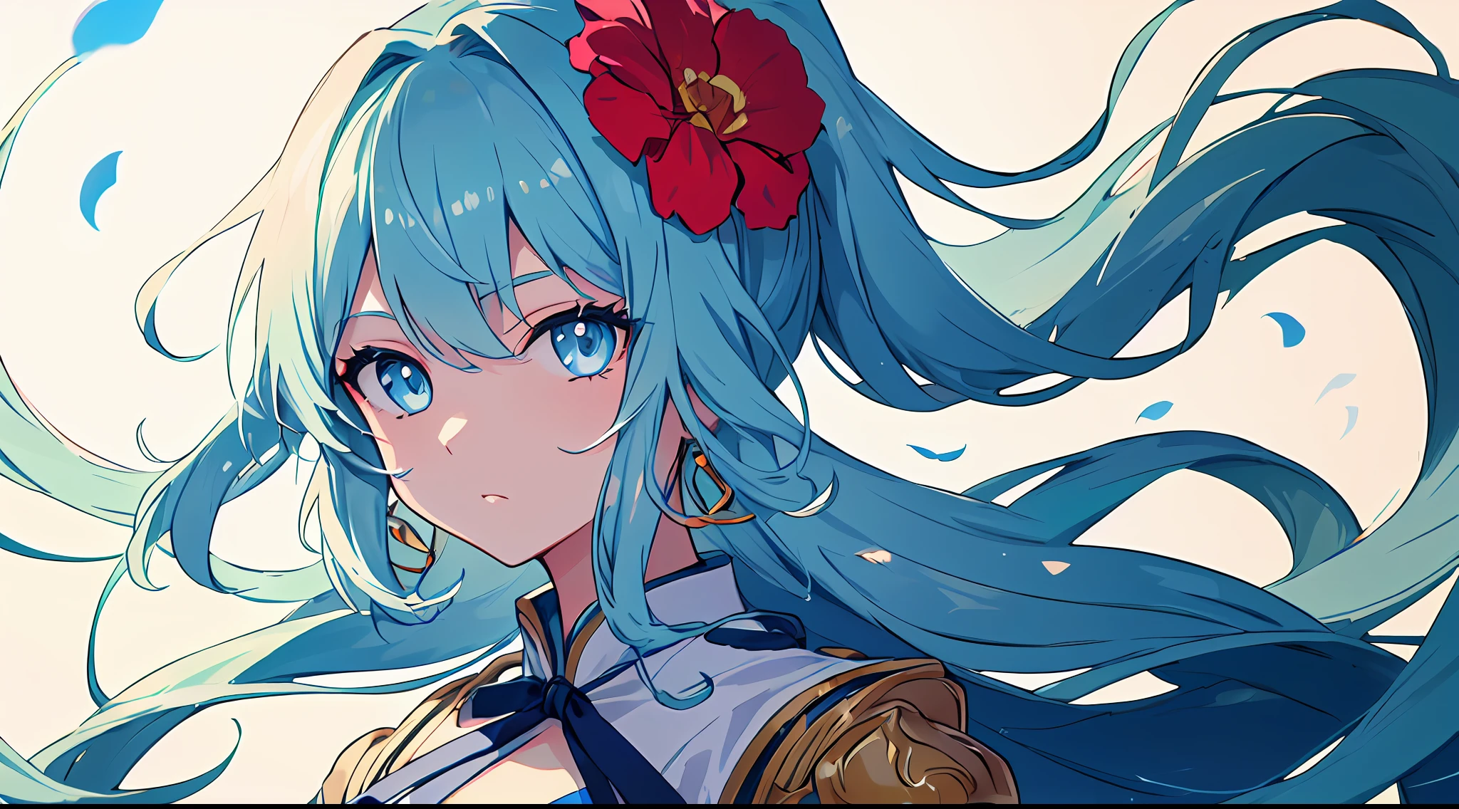 (masterpiece), (best quality), (ultra detailed),(disheveled hair),(illustration), (1girl), (Fashionable clothing), standing, Fashion model, looking at viewer, (interview), (simple background),beautiful detailed eyes, delicate beautiful face, Floating,(high saturation),(colorful splashes),colorful bubble,(shining), focus on face, ponytail, kamisato ayaka, light blue hair, bangs, hair ring, floating flowers, floating hairs, (shining), best lighting, best shadow,