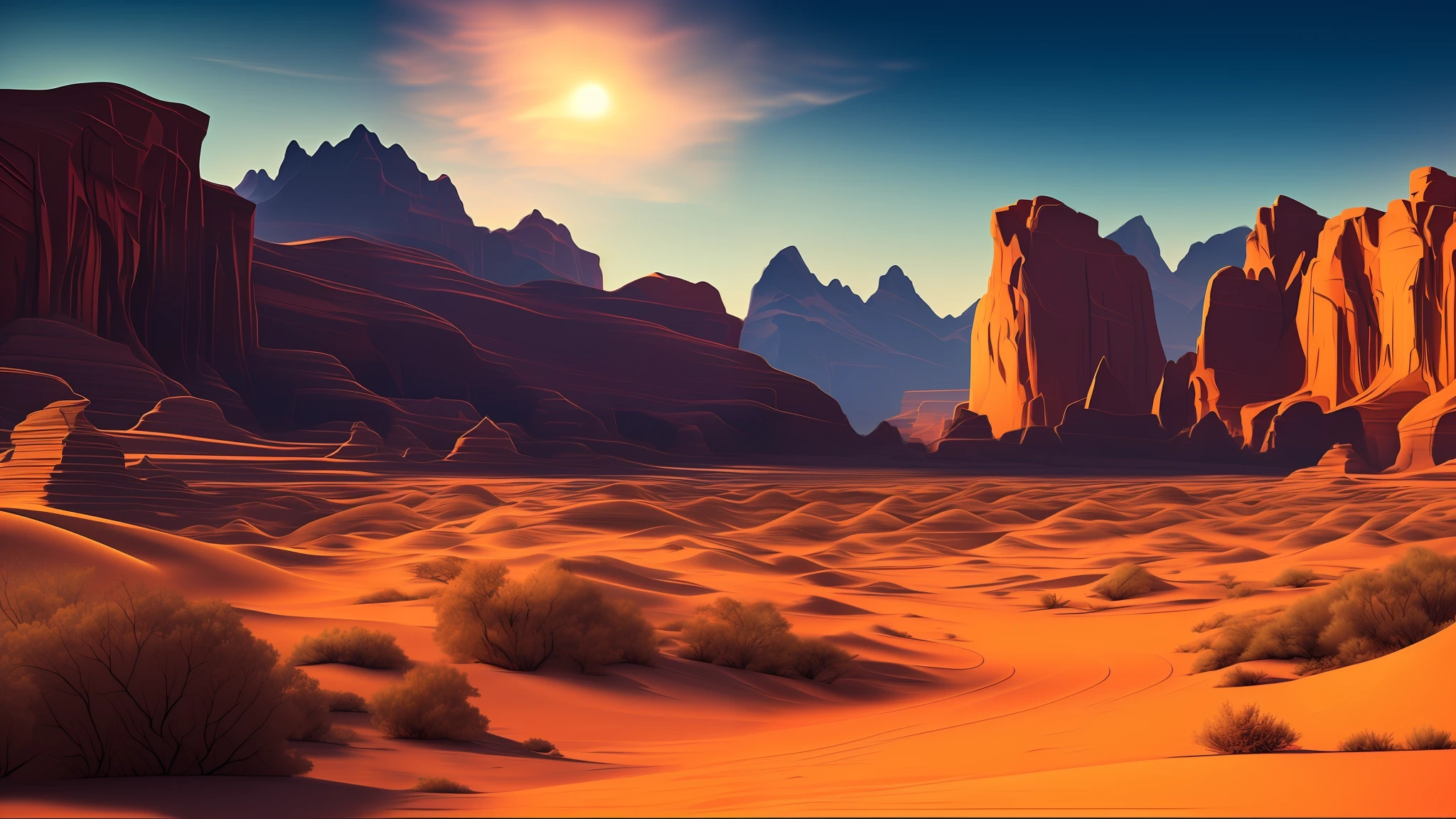 desert, rocks, canyon, heat, masterpiece, best quality, (extremely detailed CG unity 8k wallpaper), (best quality), (best illustration), (best shadow)
