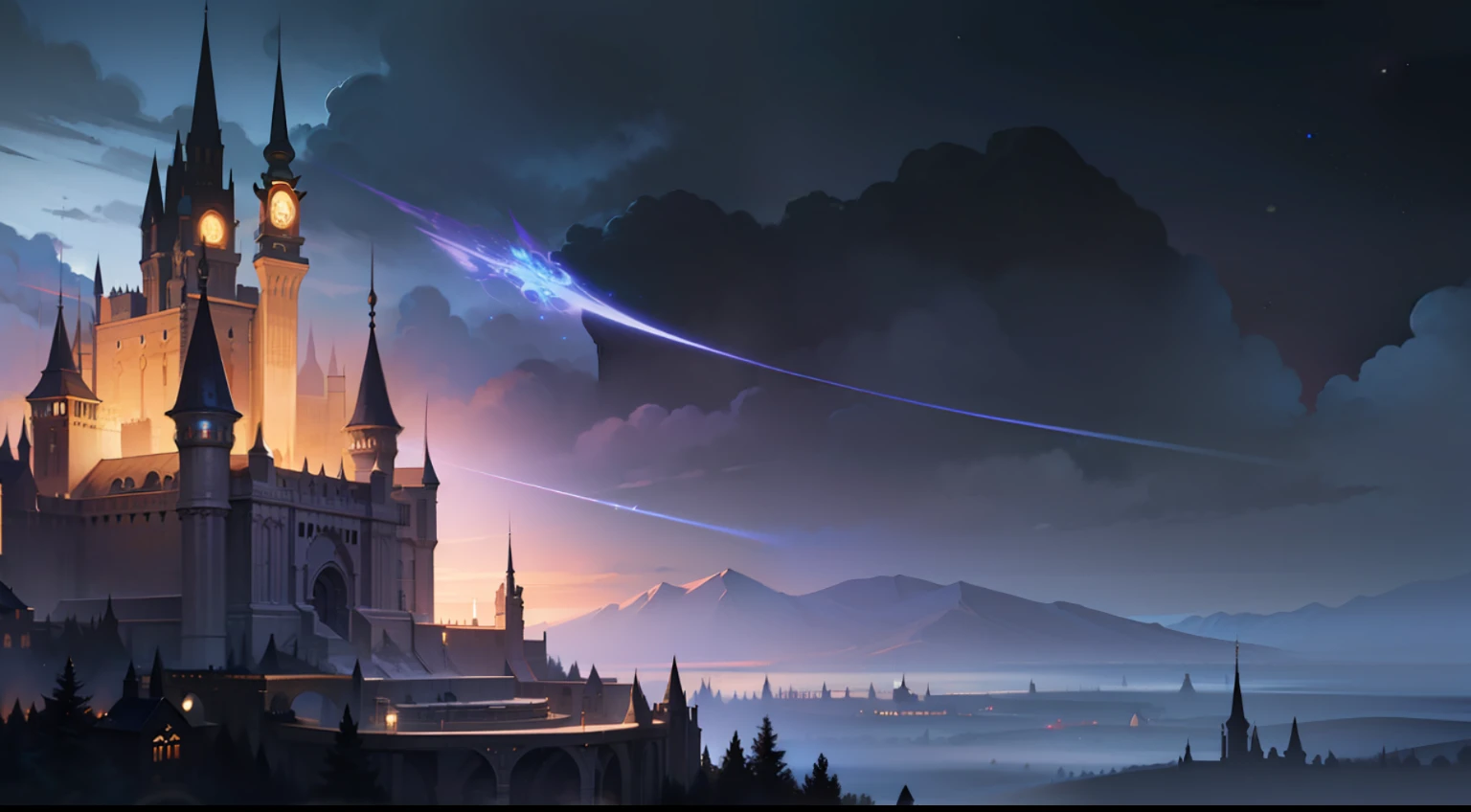 solo, super fine photo, picture Unreal Engine 5 8K UHD, fantasy world, floating undead castle on the ground hole, dark magic, half dark sky with purple thunder, best quality, masterpiece, official art, unified 8k wallpaper, super detailed