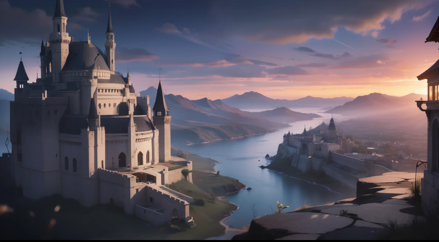 solo, super fine photo, picture Unreal Engine 5 8K UHD, fantasy world, floating undead castle on the ground hole, dark magic, half dark sky with purple thunder, best quality, masterpiece, official art, unified 8k wallpaper, super detailed
