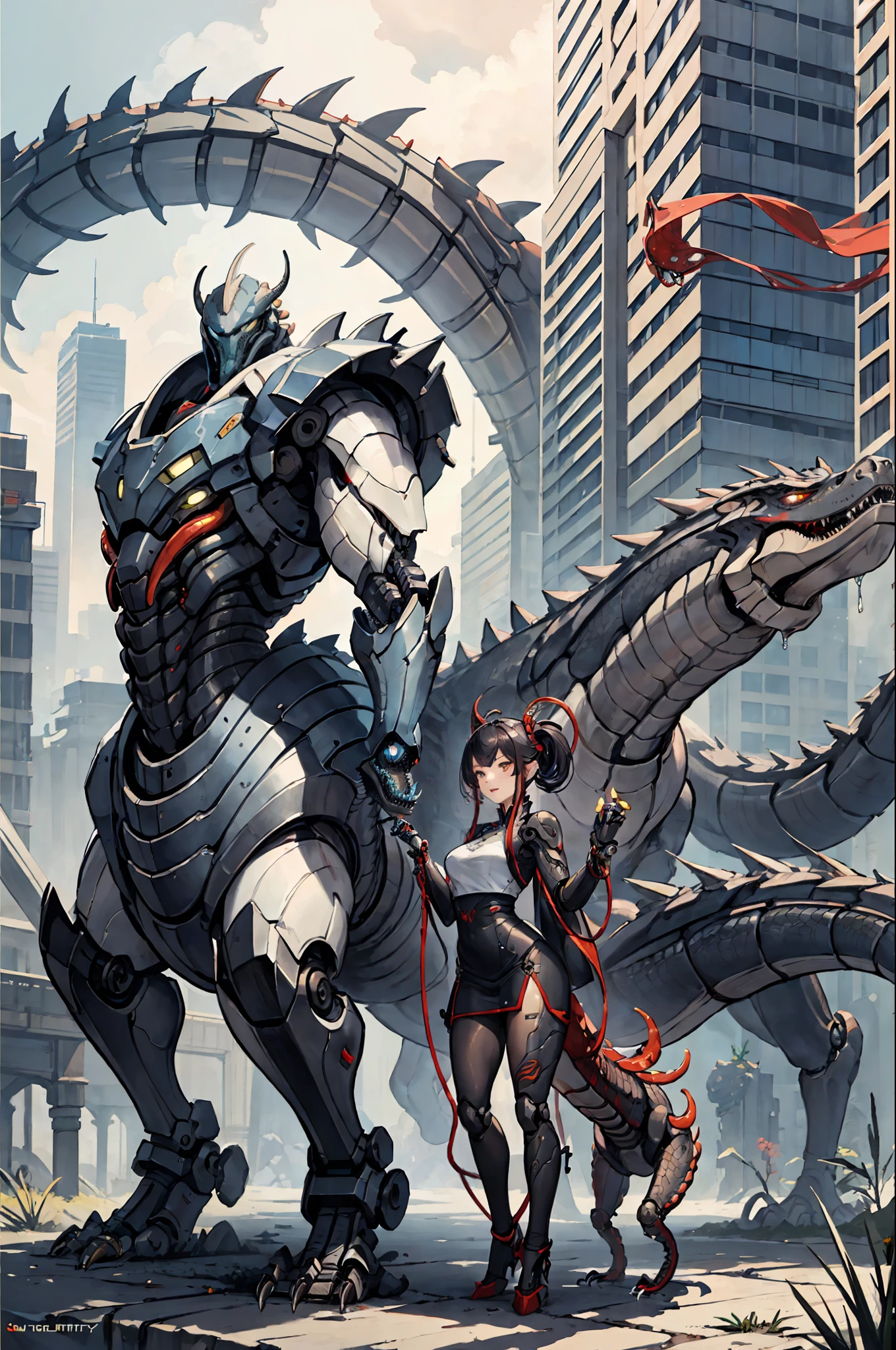 （best qulity）， Oriental detailed background， Girl with man， Science-Fiction， Robotic arm， Guro， alien， ogre，Xenomorph，Mechanically，mechamusume，girlfriend，tentacles in，entangle，Wet，Mechanical dragon，China Dragon，Mechanical dinosaurs，t-rex