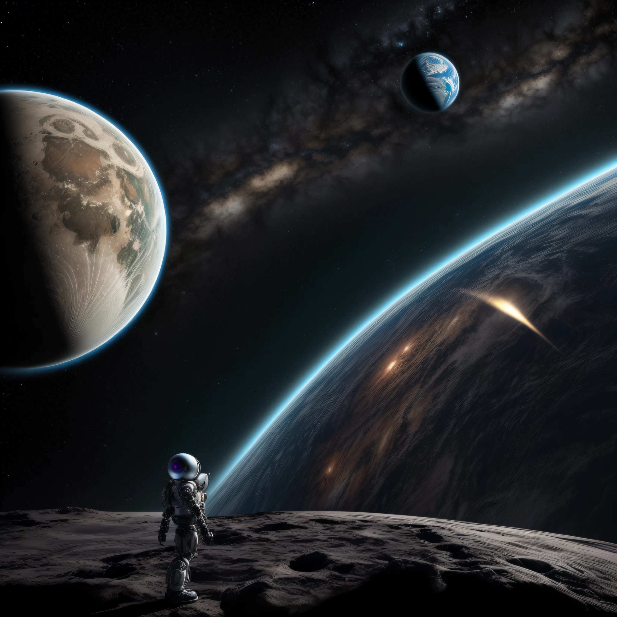 robo observando o planeta terra no futuro apocaliptico