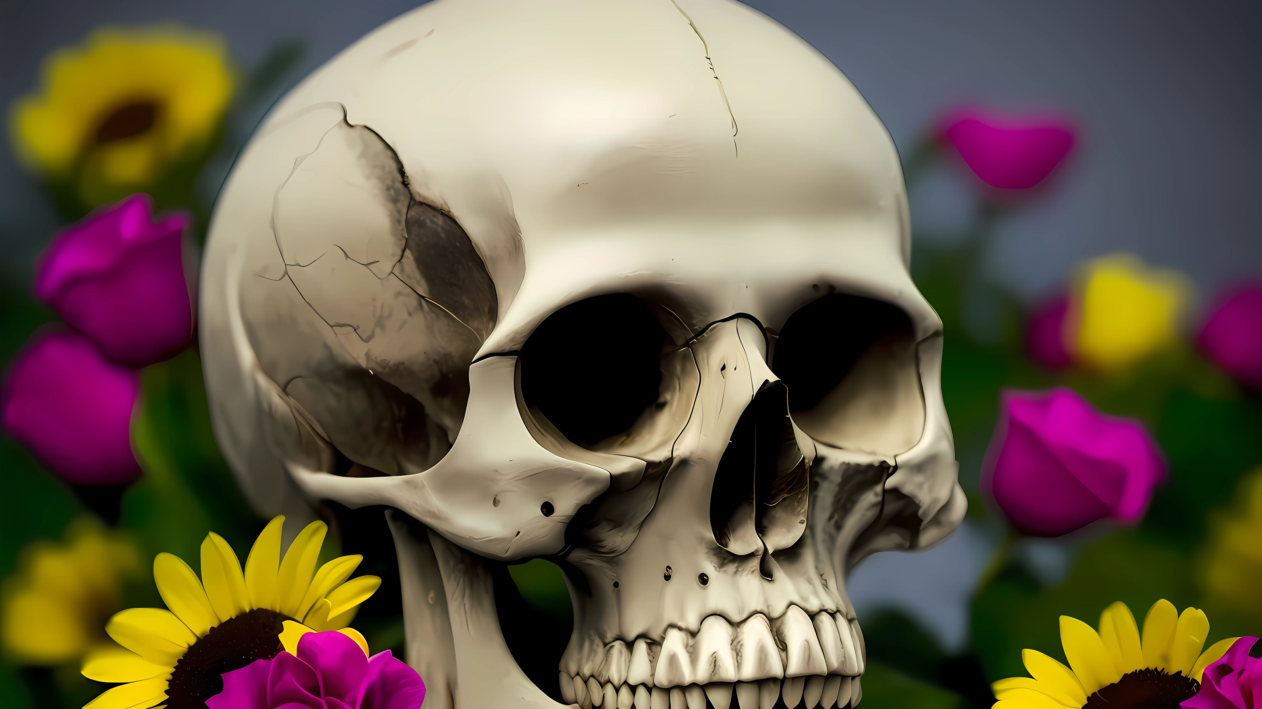 (super detalhado), (obra-prima), a closeup of a 3D skull with 3D flowers on the head, O dia dos mortos!, Dia de Finados:. 8 mil, O dia dos mortos, Foto do perfil, sugar skull, dia dos mortos, Dia de Finados:!!, fantasy skull, ( O dia dos mortos ), Dia de todos os mortos, ( Dia de Finados: )