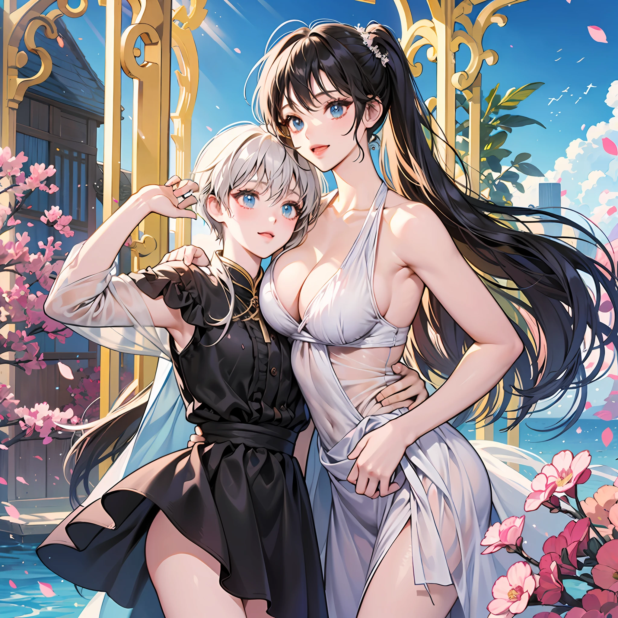 anime - style image of a woman in a white bikini and panties, seductive anime girls, small curvy loli, perfect white-haired girl, oppai, beautiful and seductive anime woman, , fine detail anime, at pixiv, Guwiz, loli in dress, attractive anime girls，Streets，Dark sky，Splendid lighting （The Masterpiece： 1.0）， （best_quality： 1.0）， ultra-highres， 4K， ultra-details， cinematography， 8K， hdr， high - resolution， absurdities：1.2， Kodak Portra 400， filmgrain， blured background， Bokeh：1.2， Lens glare， （vibrant_color：1.2） （beautifull，Large_breasts：1.2），（Beautiful faces：1.5），（Narrow_waistup），revealing clothing，naked shoulders，Sexy breasts，black silk stocking，tongue sticking out,,,halter neck，Armpits，1girl with big breasts，withe dress，whitehair，low-cut neckline，black dresses，skirts，jewelries，gargantilha，halter neck，Evening dress，handbag，double ponytails，thights，Armpits，Hair bangs，Temple，naked shoulders，独奏，open back dress，Shiny skin，熟女,Suitable for skin， erogenous， Large big tits， Cutes，  Sticking out tongue， roll her eyes， back， massive ass， Large big tits， Sexy breasts， see-through clothes， human wife， Drooping big breasts， Slim waist， Deep cleavage， Plump big breasts， pinks， Pink chest， legs spreading， a stick clamped to the chest， The Masterpiece， Sharp focus， （beautiful gorgeous cute Korean woman：1.3），Korean  beauty，Delicate and beautiful hair and eyes and face，Lifelike，ultra - detailed，beautyful girl，A blue sky，Glowing white particles，（Sideslit：1.2），sunrays，baiyun，Delicate clouds，Cute big buttocks，Wet body，Wet body，Wet whole body，Transparent waist，，Wet body looking at the audience，Oversized tits，expose private parts，Loose big breasts --auto