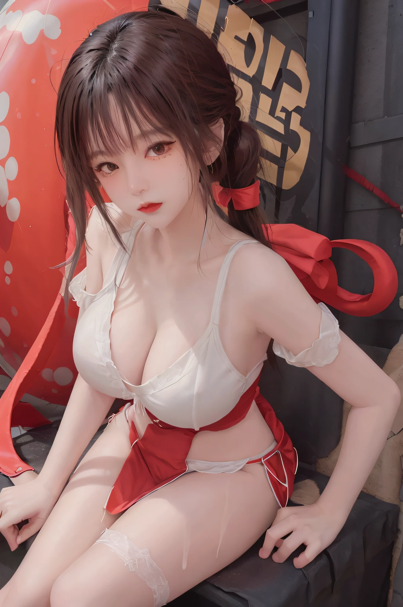 master peice：1girl with big breasts.2 teenage girls，beste Quality），Realism，（Real pictures，rich details details，deep of field），（1 girl called girl，独奏），Wearing makeup，high detaild，Perfect face shape，（：1girl with big breasts.4 pcs），（Dents in the skin），thickthighs，Wide hips，Thin waist，ko，coral，red-lips，Red eyes，pony-tail（gal girl），（Sweat：1girls.2 Maidens），（wet​），erogenous，Blush face，（bashful expression），White blouse，Battle Robe，silk stockings，Lace， slip breasts apart，Naked with legs open，braless），（Wet body））， （Bend down and take off your panties））， （（Wet hair））， （legs spreading）））， （sad look）））， （（Sexy and dynamic pose）），((Best quality, 8K, Masterpiece :1.3))，White stockings loli areola slide the breasts away