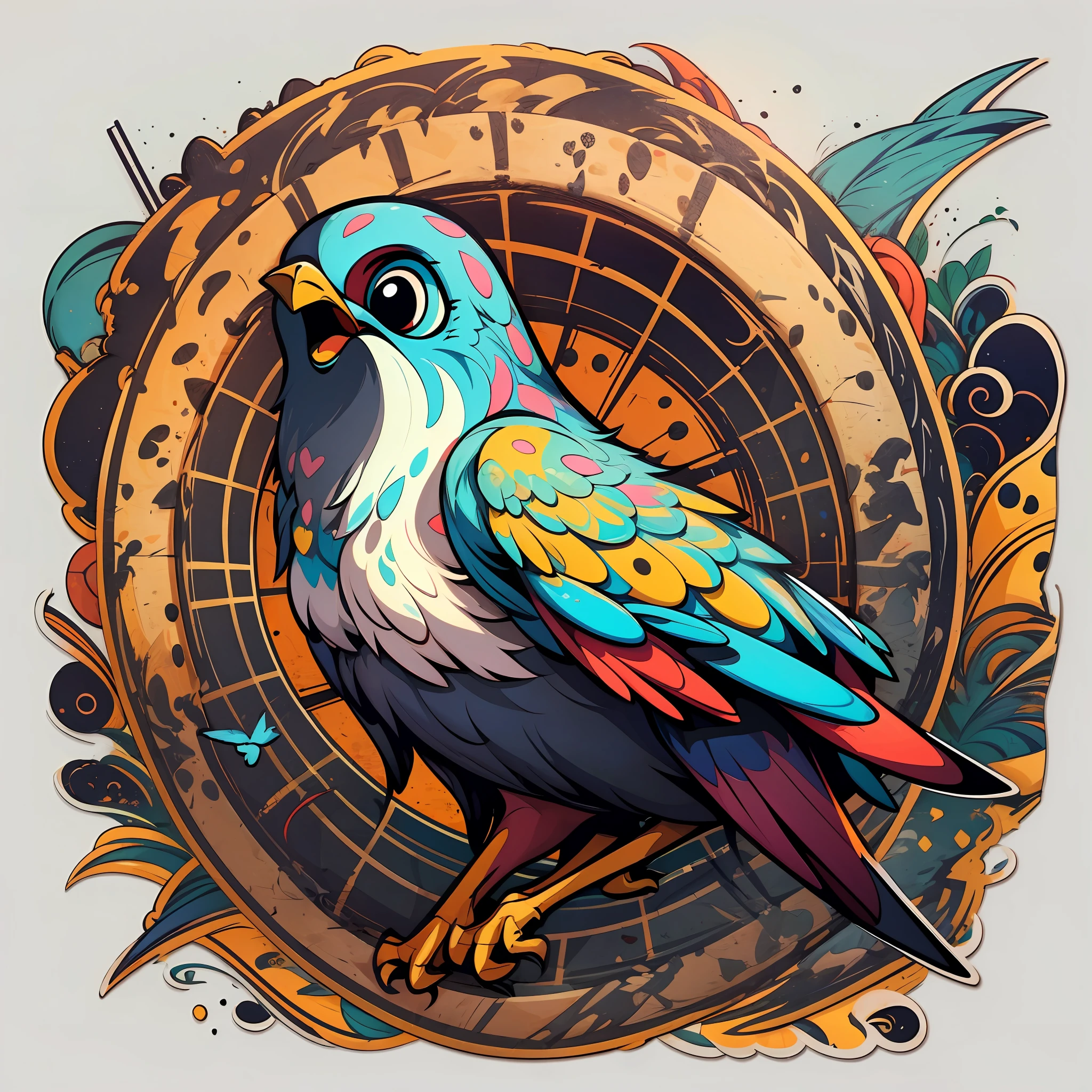 bird singing, Sticker, Enthusiastic, Primary Color, outsider art style, Contour, Vector, White Background, Detailed --auto --s2