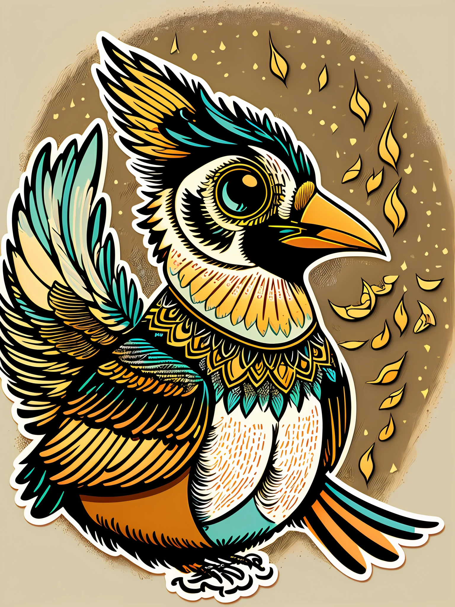 bird singing, Sticker, Content, Sparkly Colors, Folk Art, Contour, Vector, White Background, Detailed --auto --s2