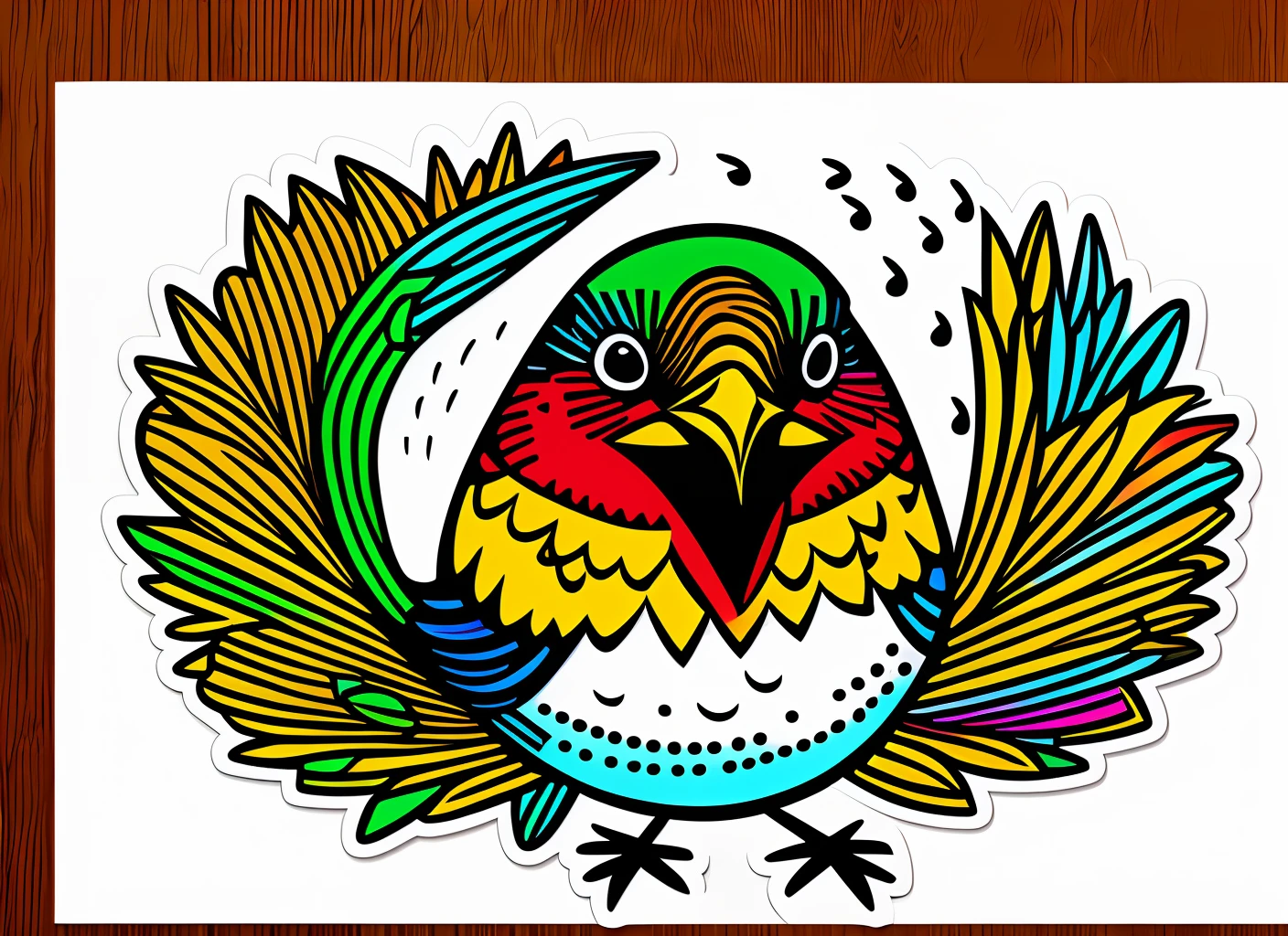 bird singing, Sticker, Enthusiastic, Primary Color, outsider art style, Contour, Vector, White Background, Detailed --auto --s2