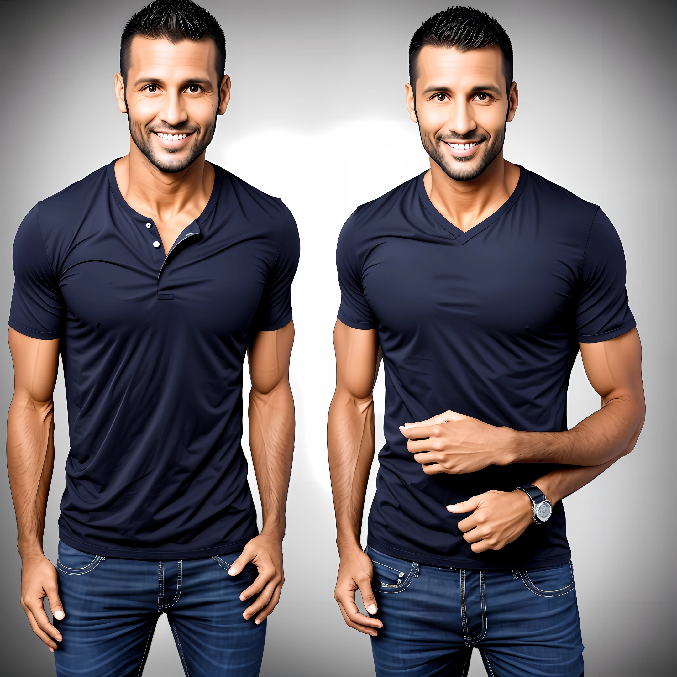 I created an image of a 35-year-old guy who is from the northeast region of Brazil and dreams of being a successful businessman, Joshua, his in his and comes from a poor family, short, brunette and friendly, with the design of the mouth well contoured;