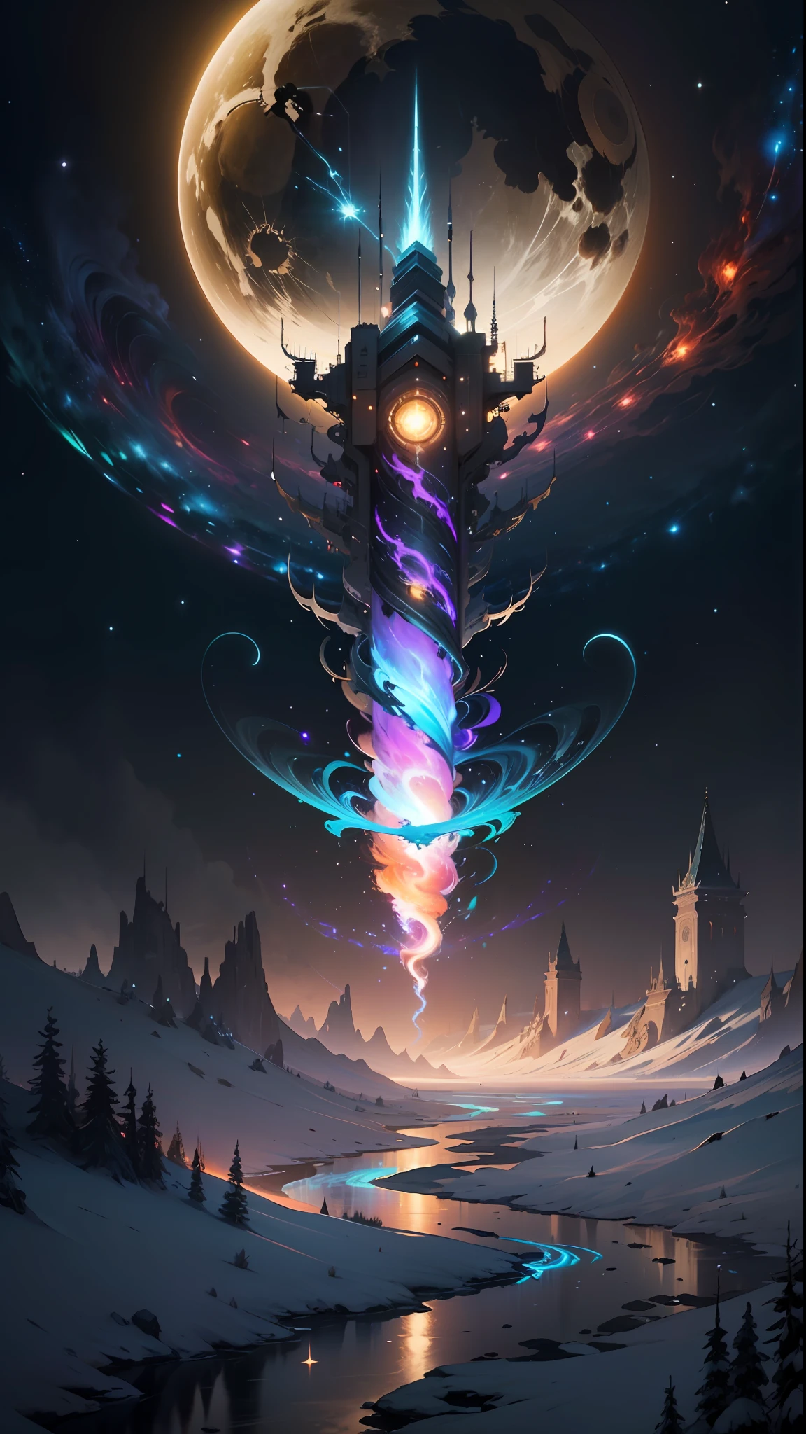 ((Best quality)), ((masterpiece)), (highly detailed:1.3), 3D, In a distant future where the boundaries between science fiction and fantasy have dissolved, the world is a tapestry of awe-inspiring wonders. Enter a universe where magic and technology coexist in harmony, shaping the destiny of civilizations across vast reaches of space.At the heart of this realm lies the Celestial Nexus, an intergalactic hub of mystical energies and technological marvels. Here, arcane knowledge intertwines with cutting-edge science, giving rise to a society where spaceships are imbued with the power of ancient spells, and technology is augmented by the mystic arts.Embark on a grand odyssey as a young explorer, destined to unravel the secrets of the Celestial Nexus. As you traverse the uncharted realms of the cosmos, encounter diverse civilizations teeming with beings who possess extraordinary abilities. From the ethereal Elven Spires, where the art of interdimensional travel is perfected, to the cybernetic enclaves of the Android Conglomerate, witness the tapestry of life as magic and technology intertwine.Unleash your latent powers as you become attuned to the energies that flow through the Nexus. Harness the ancient incantations of forgotten sorceries to propel your starship across the vast expanse of the cosmos. Engage in epic battles against cosmic abominations and interstellar tyrants, wielding enchanted weapons infused with futuristic enhancements.As you delve deeper into the enigmatic realms of the Celestial Nexus, uncover the origin of this harmonious fusion of magic and technology. Discover the ancient prophecies that foretell a cataclysmic event threatening to tear apart this delicate balance. Unite with a band of extraordinary beings, each possessing their own blend of magical aptitude and technological expertise, to embark on a perilous quest to save the Nexus from imminent destruction.In this epic saga, your choices will shape the fate of worlds, as the boundaries between