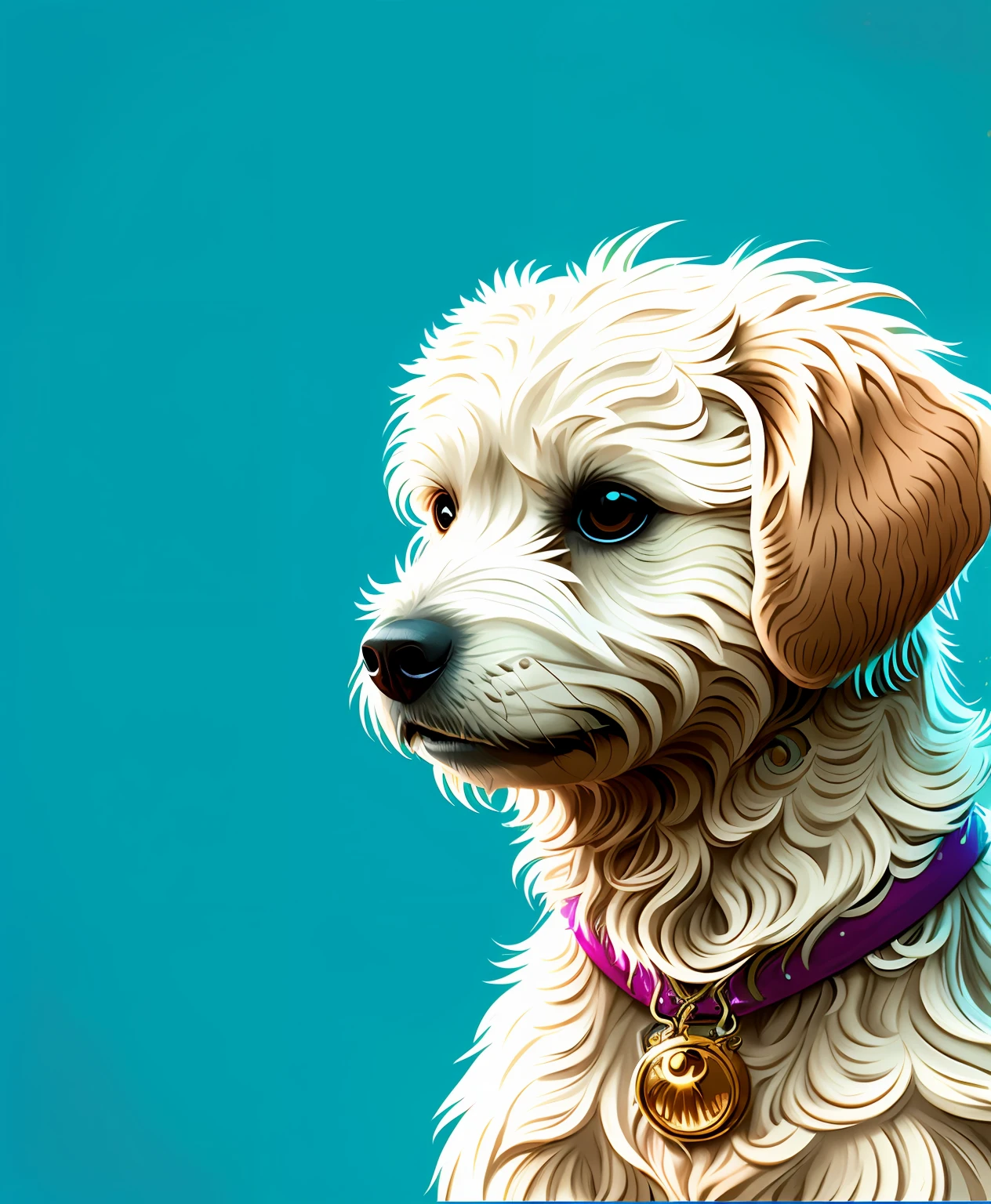 Un primer plano de un perro con una cara colorida sobre un fondo beige, Pintura de perro lindo, Yorkshire Terrier, Estilo de arte vectorial, spike painting, Arte vectorial, WPAP, Arte vectorial multicolor, Pintura de animales, in digital illustration style, Retrato de Lisa Frank, hermosa cabeza de perro, Arte digital foto animal, Arte vectorial, Vectorart detallado