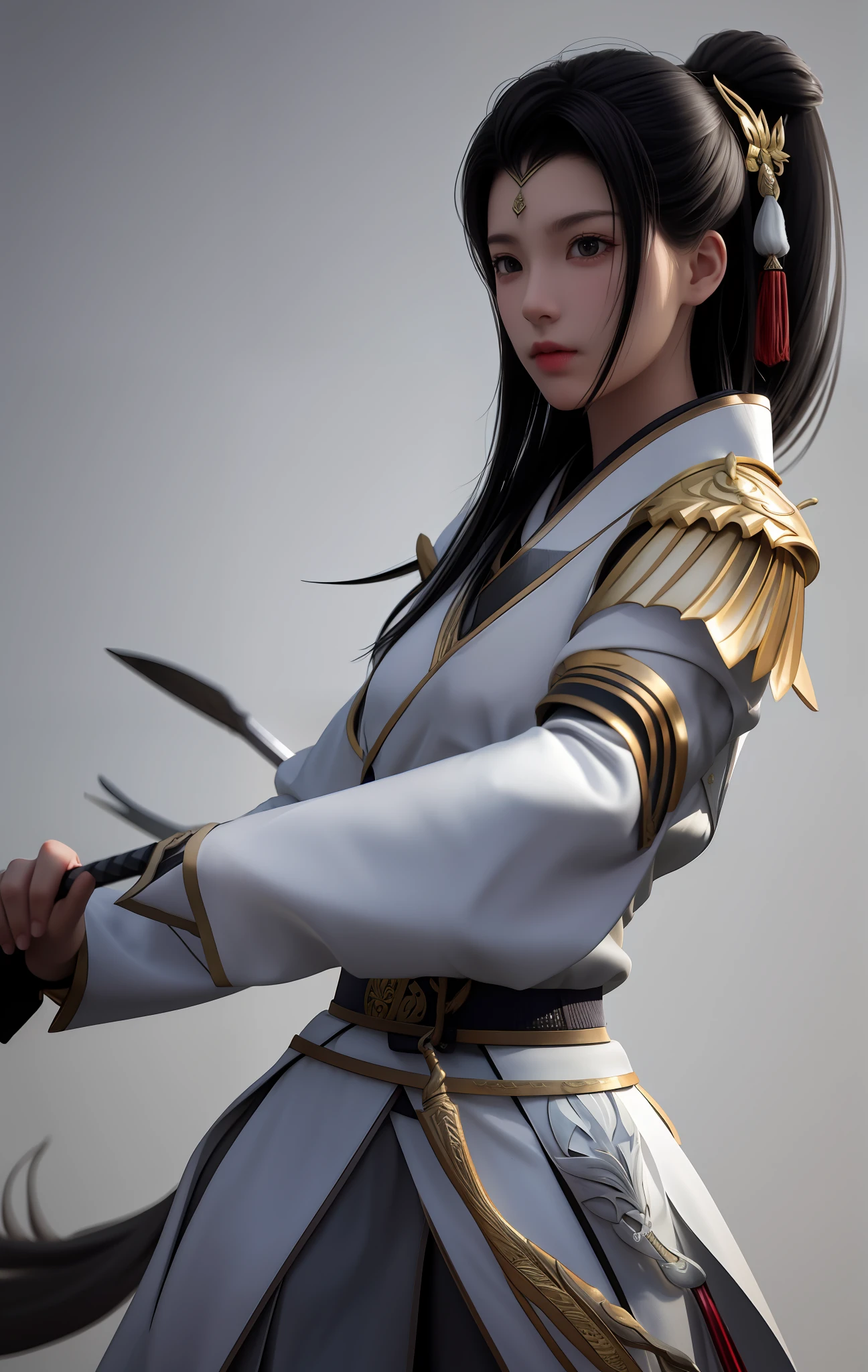 Holding the ancient sword and the white-clothed warrior